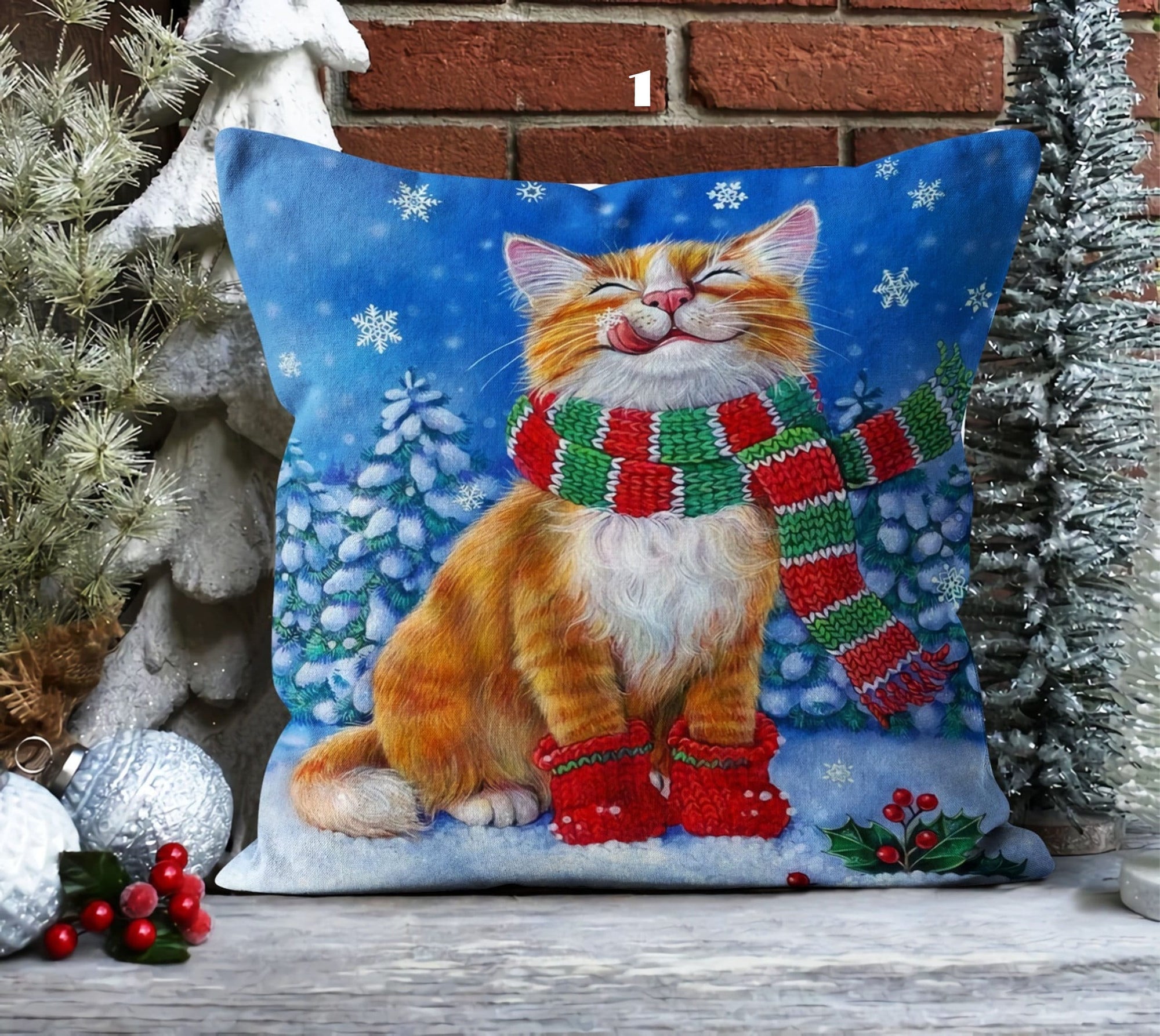 Christmas Pillowcase, Xmas Holiday Throw Pillow, Christmas Cat Pillow Cover, Christmas Deer Pillow Cover, Xmas Holiday Decor