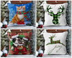 Christmas Pillowcase, Xmas Holiday Throw Pillow, Christmas Cat Pillow Cover, Christmas Deer Pillow Cover, Xmas Holiday Decor
