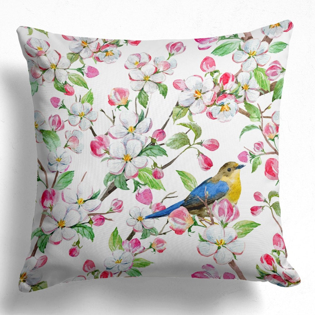 Floral Bird Pillow Case, Bird Pattern Pillow Cover, Tree Branch Pattern Pillow Case, Birds Throw Pillow Cover, Birds Home Decor
