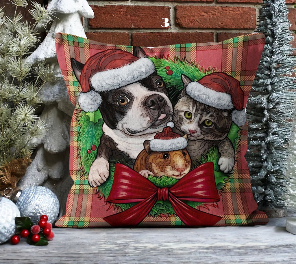 Christmas Pillowcase, Xmas Holiday Throw Pillow, Christmas Cat Pillow Cover, Christmas Deer Pillow Cover, Xmas Holiday Decor