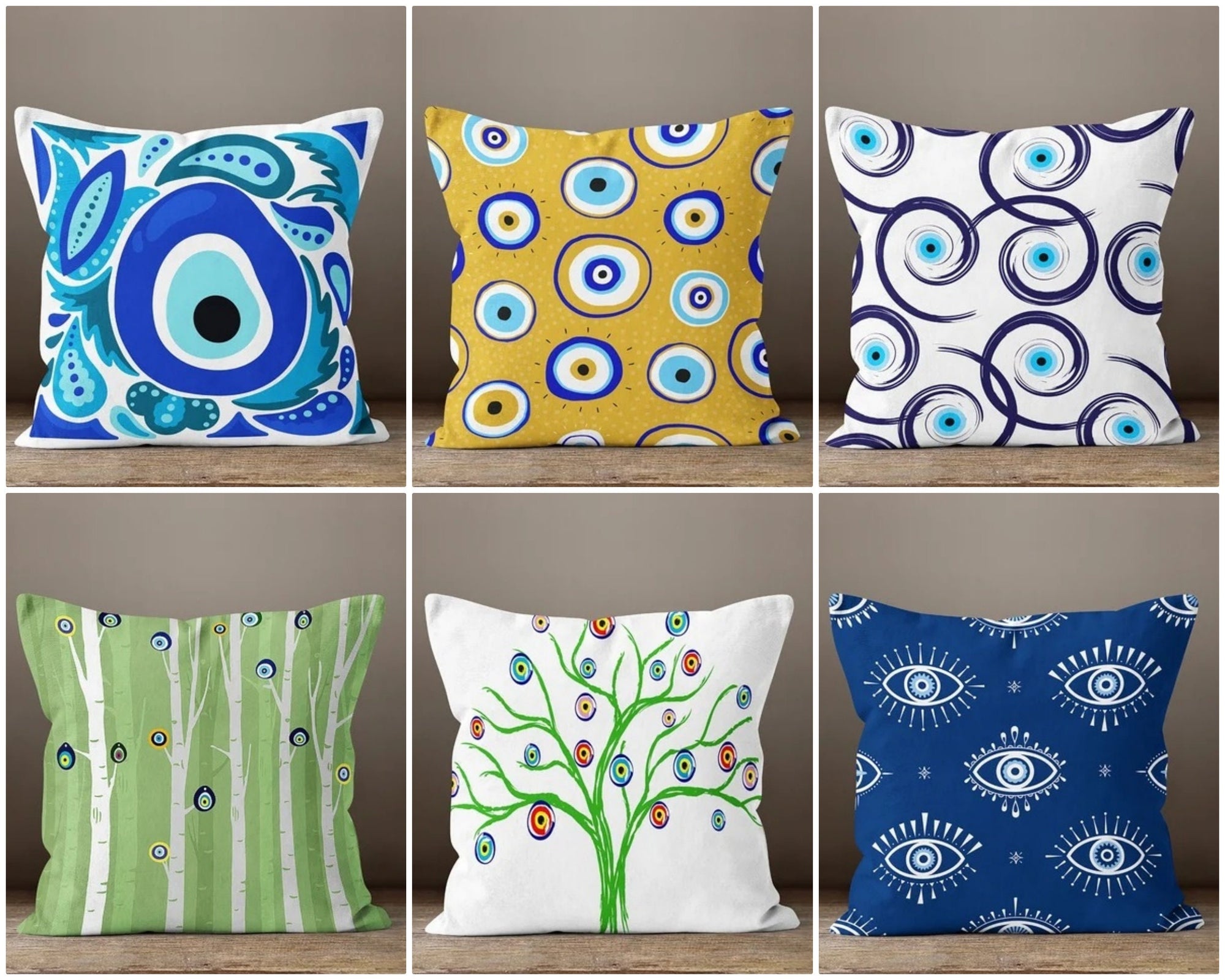 Evil Eye Pillow Cover, Good Luck Home Decor, Eyelash Modern Home Decor, Blau Ethnic Cushion, Protection Eye Pillow