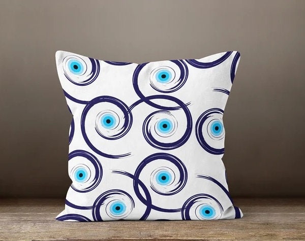 Evil Eye Pillow Cover, Good Luck Home Decor, Eyelash Modern Home Decor, Blau Ethnic Cushion, Protection Eye Pillow
