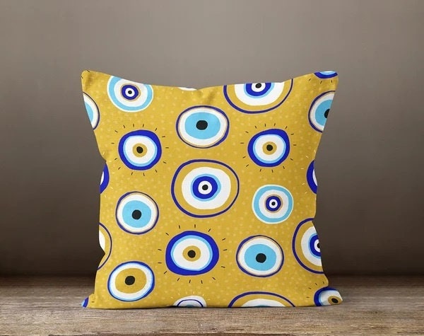 Evil Eye Pillow Cover, Good Luck Home Decor, Eyelash Modern Home Decor, Blau Ethnic Cushion, Protection Eye Pillow