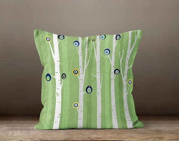 Evil Eye Pillow Cover, Good Luck Home Decor, Eyelash Modern Home Decor, Blau Ethnic Cushion, Protection Eye Pillow