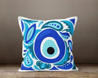 Evil Eye Pillow Cover, Good Luck Home Decor, Eyelash Modern Home Decor, Blau Ethnic Cushion, Protection Eye Pillow