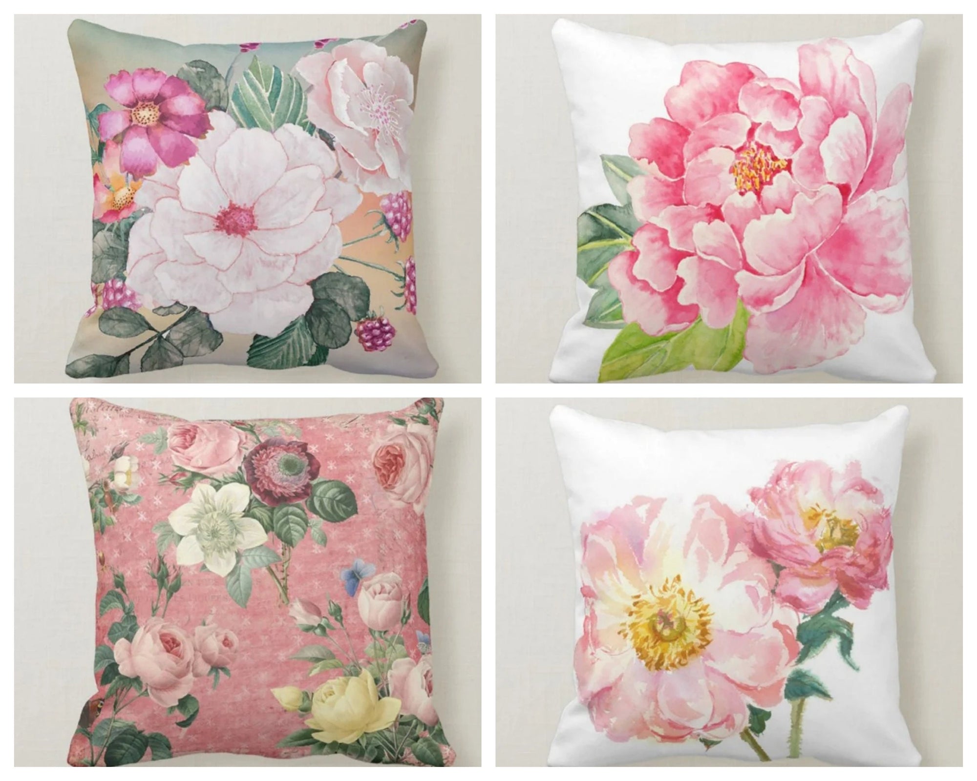 Pink Floral Pillow Cover, Powder Pink Floral Pillow Cover, Floral Spring Pillow Case, Pastel Color Cushion Cover, Summer Cushion Case