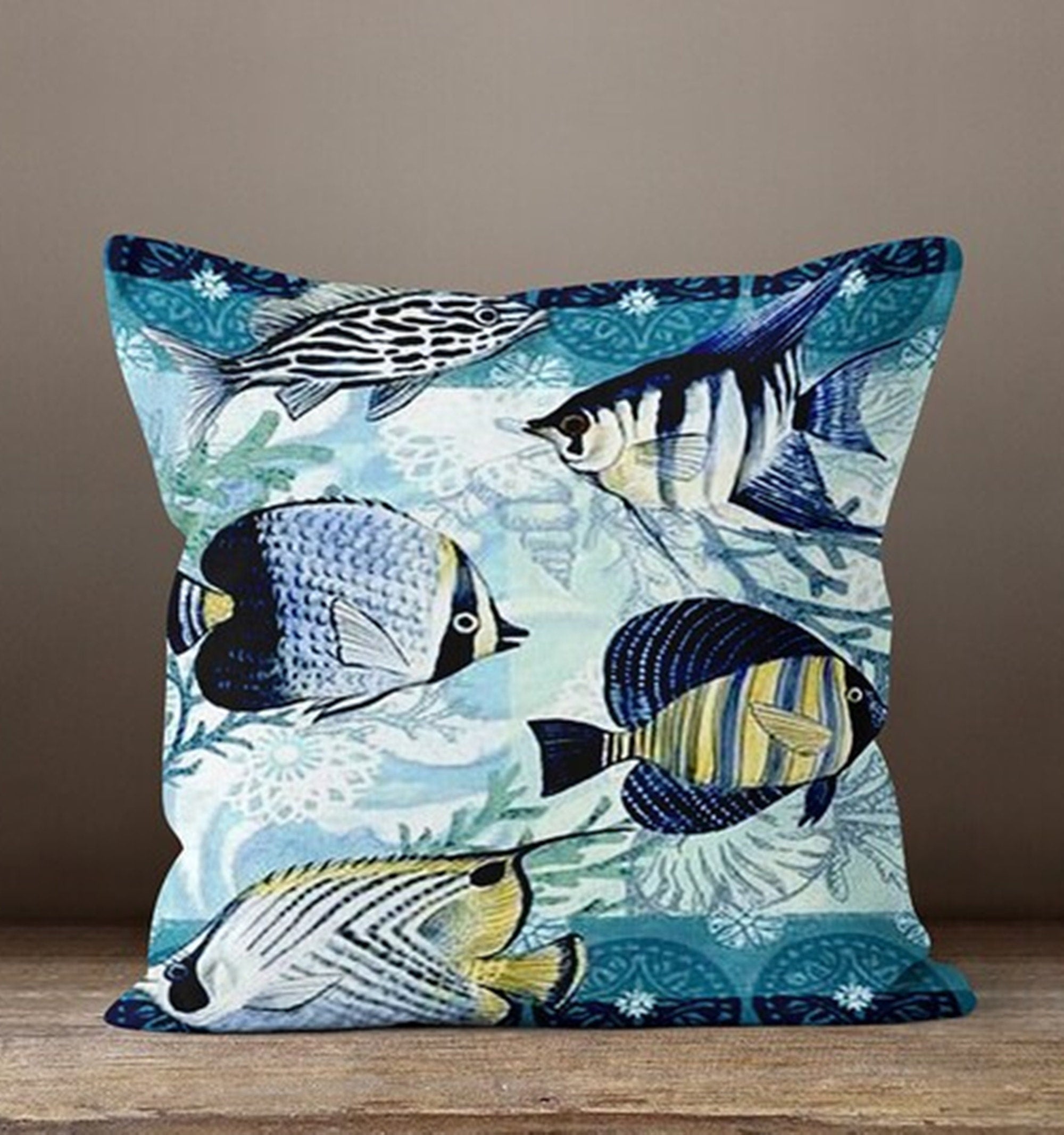 Nautical Pillow Case, Ocean Pillow Cover, Coastal Sea Life Home Decor, Nautical Yatch Decor Pillow Covers, Fish Cushion Cover