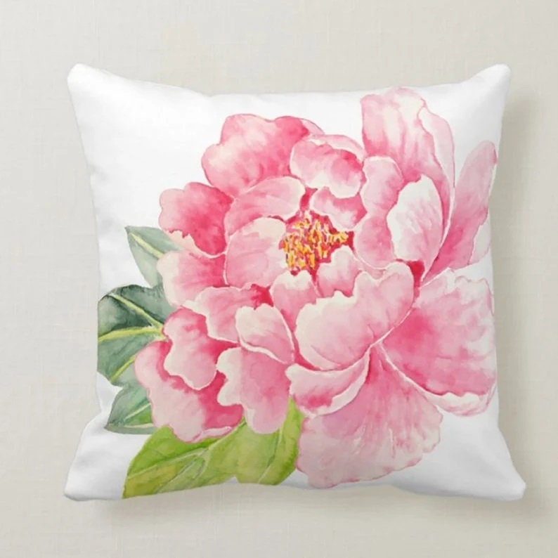 Pink Floral Pillow Cover, Powder Pink Floral Pillow Cover, Floral Spring Pillow Case, Pastel Color Cushion Cover, Summer Cushion Case