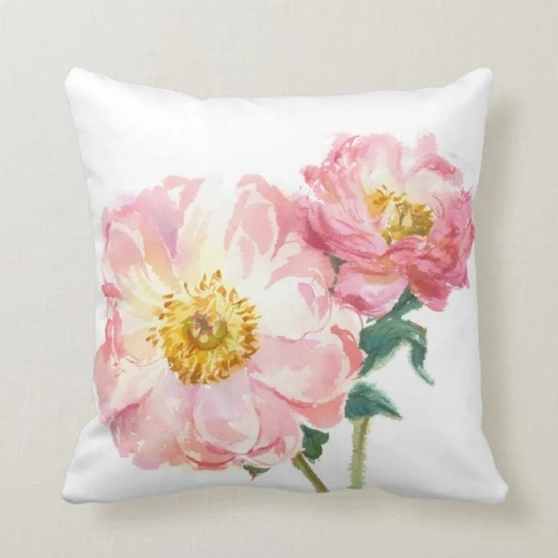 Pink Floral Pillow Cover, Powder Pink Floral Pillow Cover, Floral Spring Pillow Case, Pastel Color Cushion Cover, Summer Cushion Case