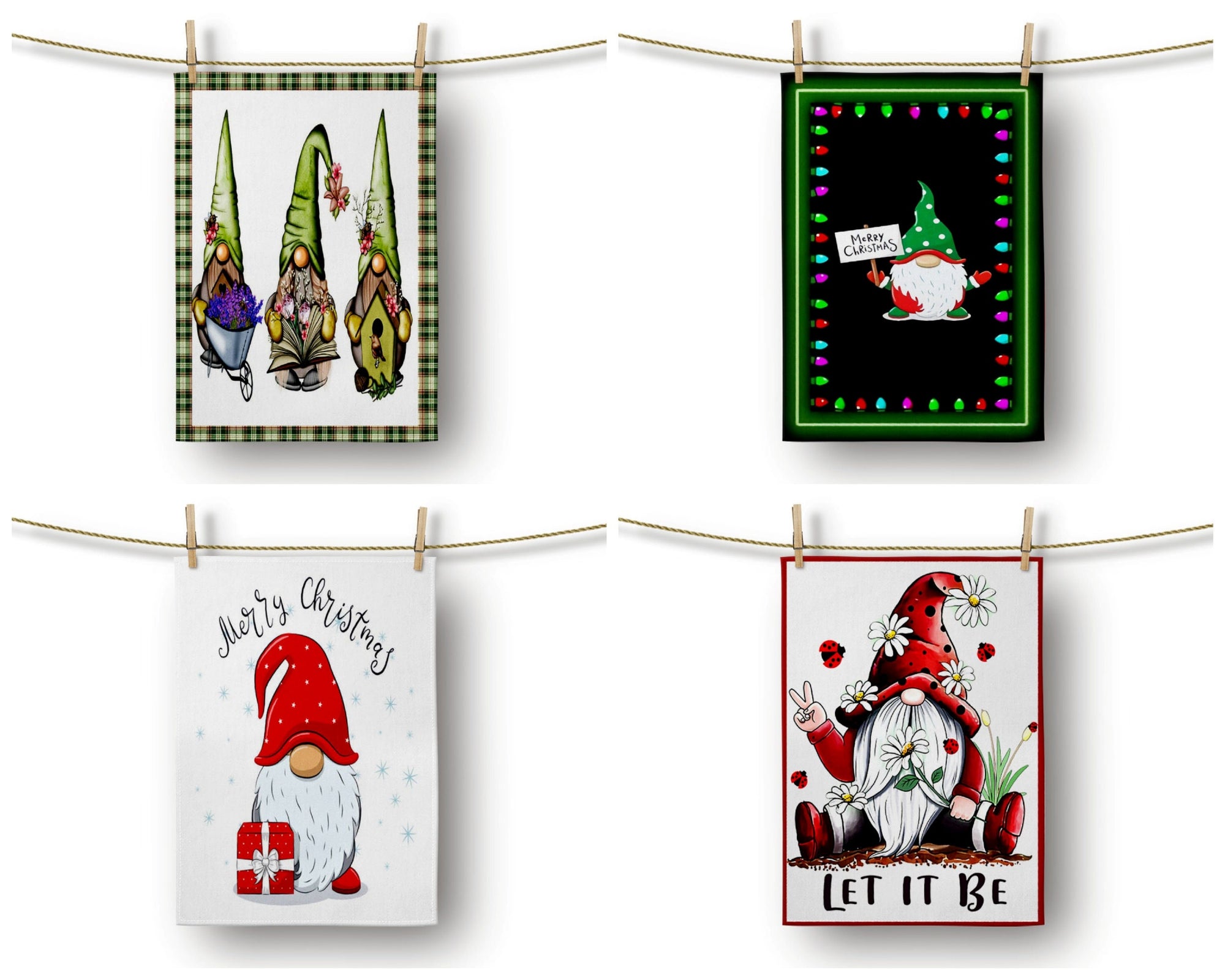 Christmas Tea Towel,  Christmas Gnomes Tea Towel, Xmas Tea Towel, Xmas Kitchen Towel Decor, Decorative Joy Winter Tea Towel