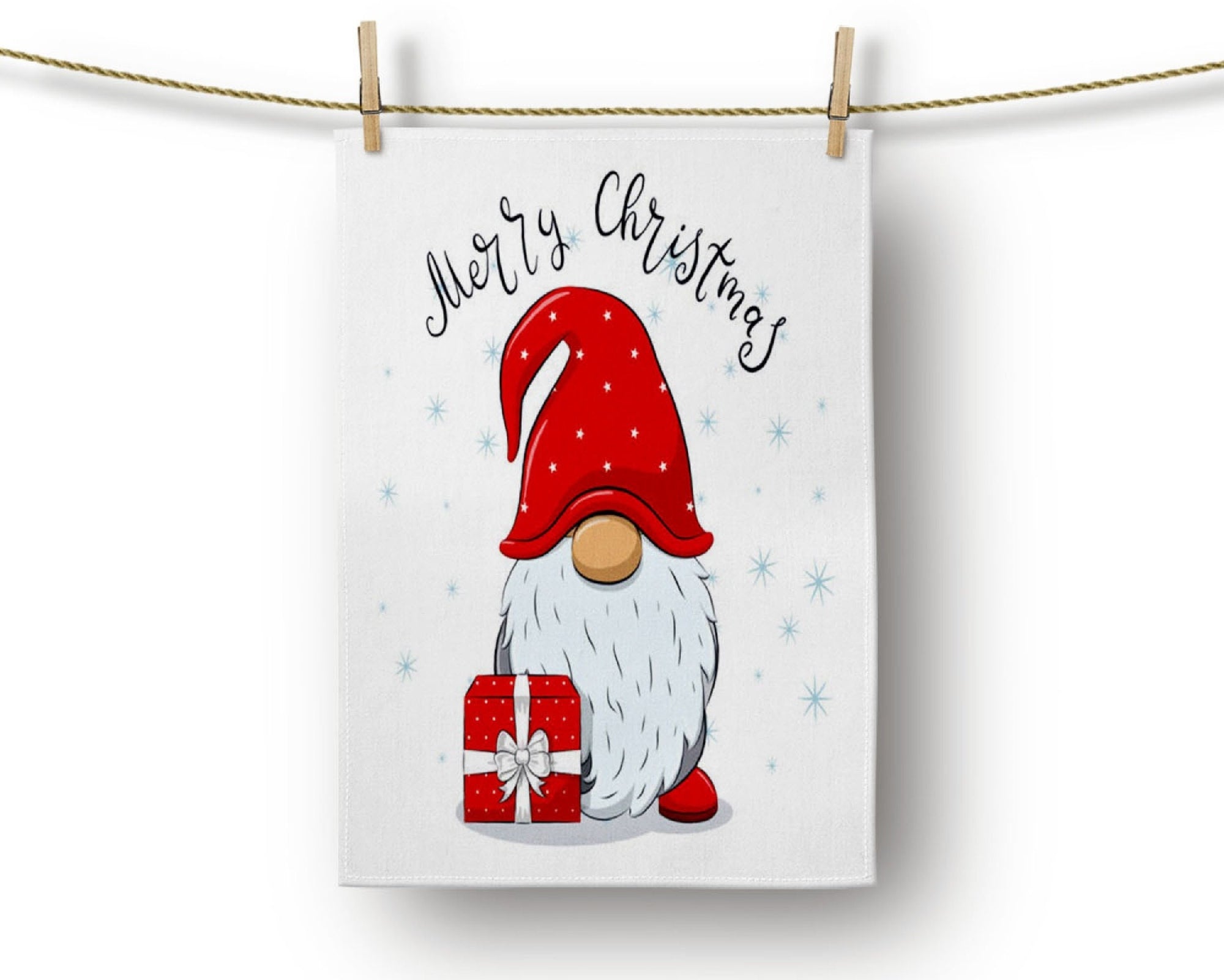Christmas Tea Towel,  Christmas Gnomes Tea Towel, Xmas Tea Towel, Xmas Kitchen Towel Decor, Decorative Joy Winter Tea Towel