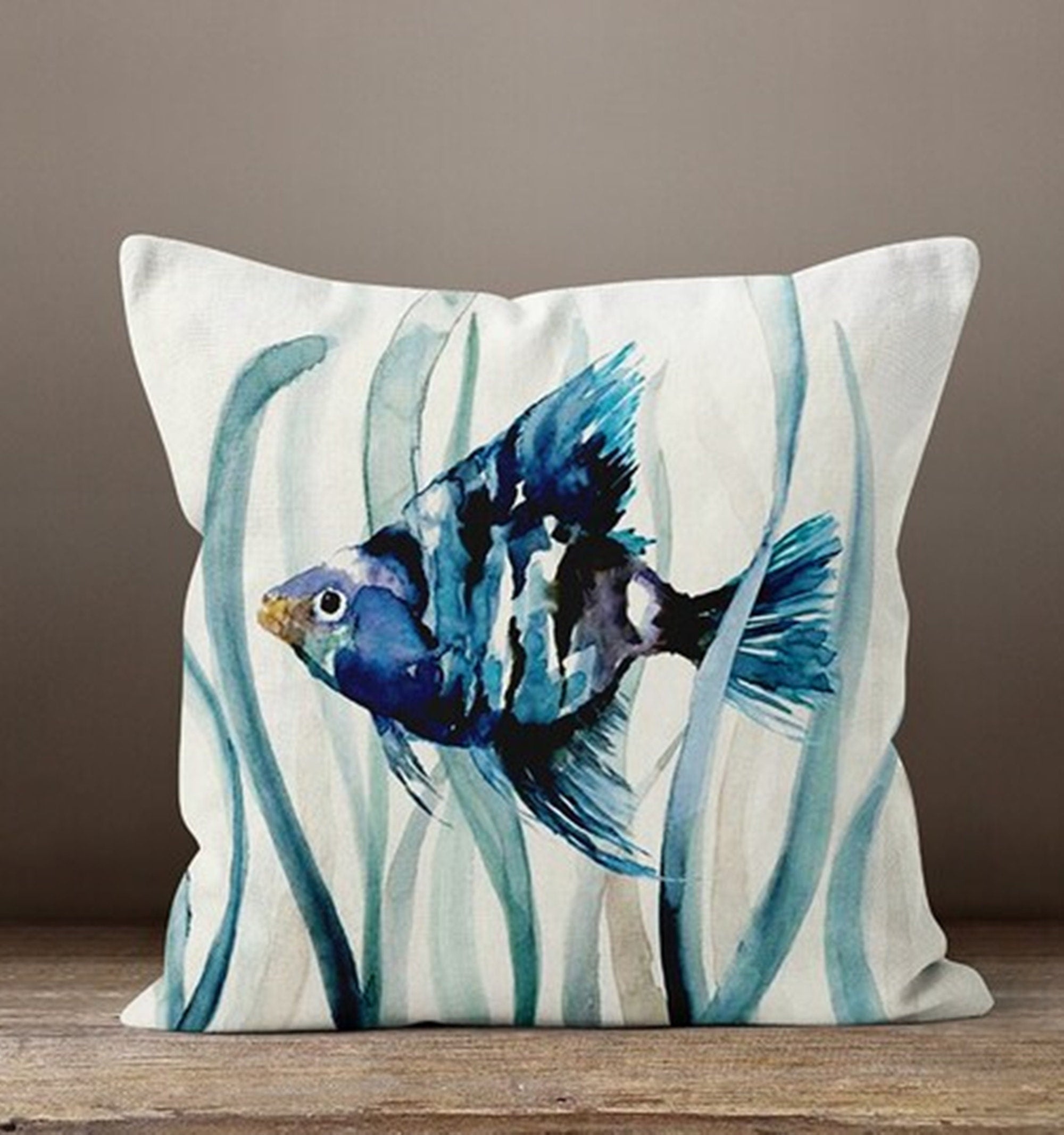 Nautical Pillow Case, Ocean Pillow Cover, Coastal Sea Life Home Decor, Nautical Yatch Decor Pillow Covers, Fish Cushion Cover