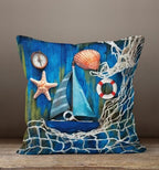Nautical Pillow Case, Ocean Pillow Cover, Coastal Sea Life Home Decor, Nautical Yatch Decor Pillow Covers, Fish Cushion Cover