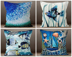 Nautical Pillow Case, Ocean Pillow Cover, Coastal Sea Life Home Decor, Nautical Yatch Decor Pillow Covers, Fish Cushion Cover