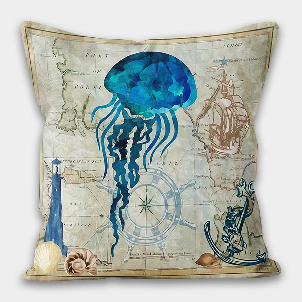 Nautical Pillow Cover, Blue Star Fish Pillow, Seashell Pillow, Sea Life Home Decoration, Nautical Cushion, Nautical Decor, Beach Mini Pillow