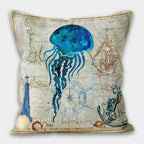 Nautical Pillow Cover, Blue Star Fish Pillow, Seashell Pillow, Sea Life Home Decoration, Nautical Cushion, Nautical Decor, Beach Mini Pillow