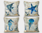 Nautical Pillow Cover, Blue Star Fish Pillow, Seashell Pillow, Sea Life Home Decoration, Nautical Cushion, Nautical Decor, Beach Mini Pillow