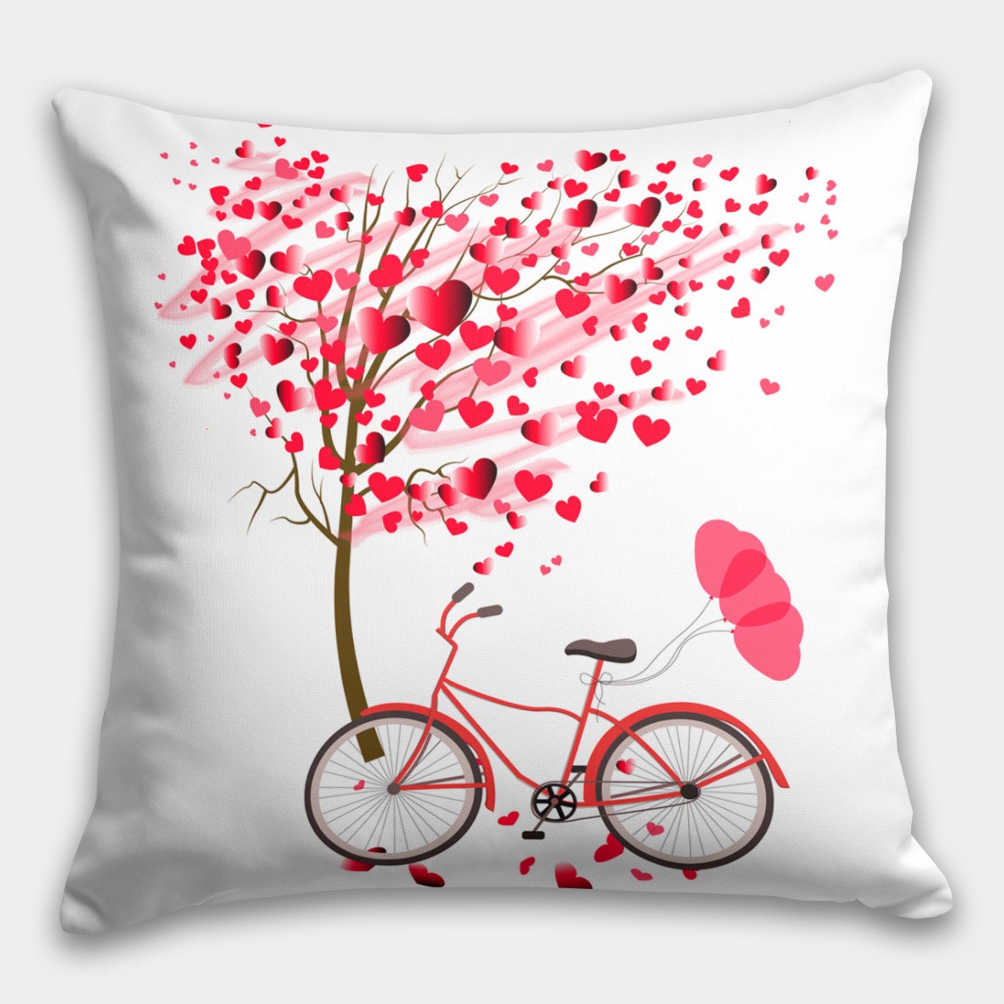 Valentine's Day Throw Pillows, Valentine's Day Pillowcase, Red Heart Pillow, Love Bicycle Decor, Wedding Gift, Valentine's Pillow Cover
