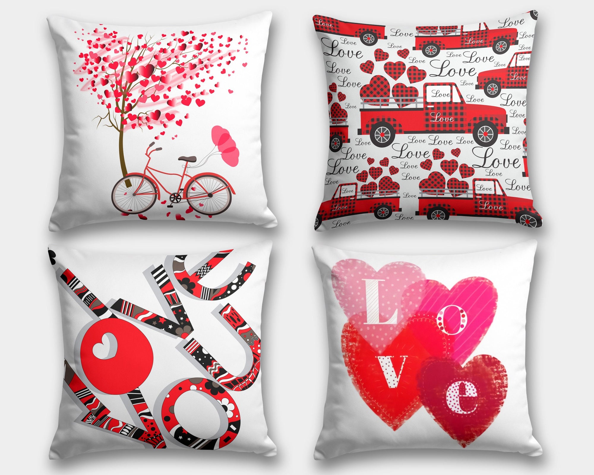 Valentine's Day Throw Pillows, Valentine's Day Pillowcase, Red Heart Pillow, Love Bicycle Decor, Wedding Gift, Valentine's Pillow Cover