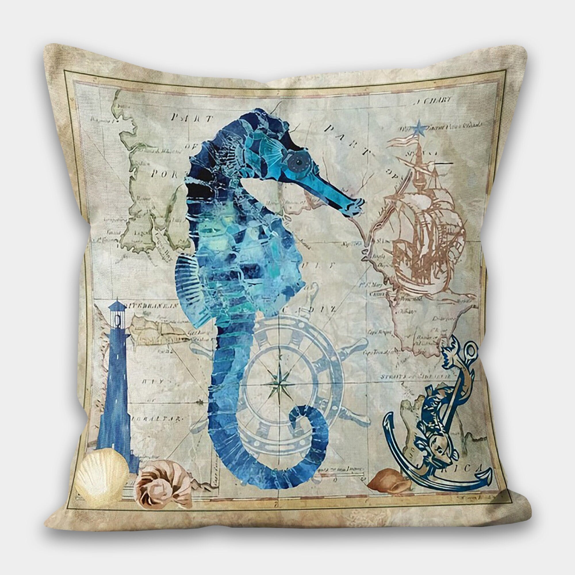 Nautical Pillow Cover, Blue Star Fish Pillow, Seashell Pillow, Sea Life Home Decoration, Nautical Cushion, Nautical Decor, Beach Mini Pillow