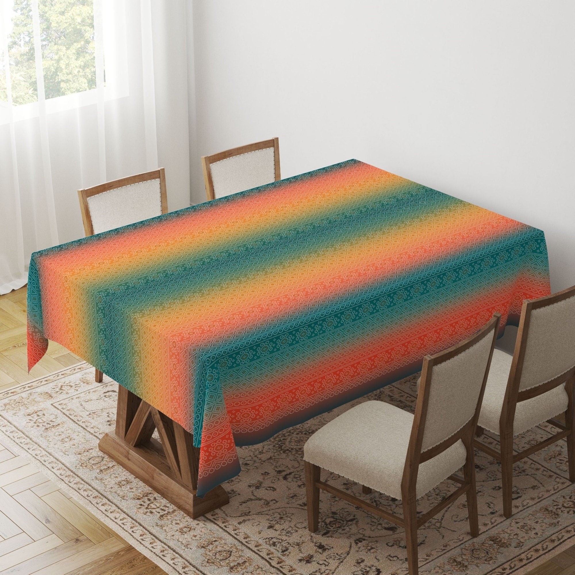 Ethnic Boho Tablecloth, Rug Tablecloth, Kilim Rug Print Tablecloth, Southwestern Aztec Tablecloth, Boho Home Decor, Decorative Tablecloth