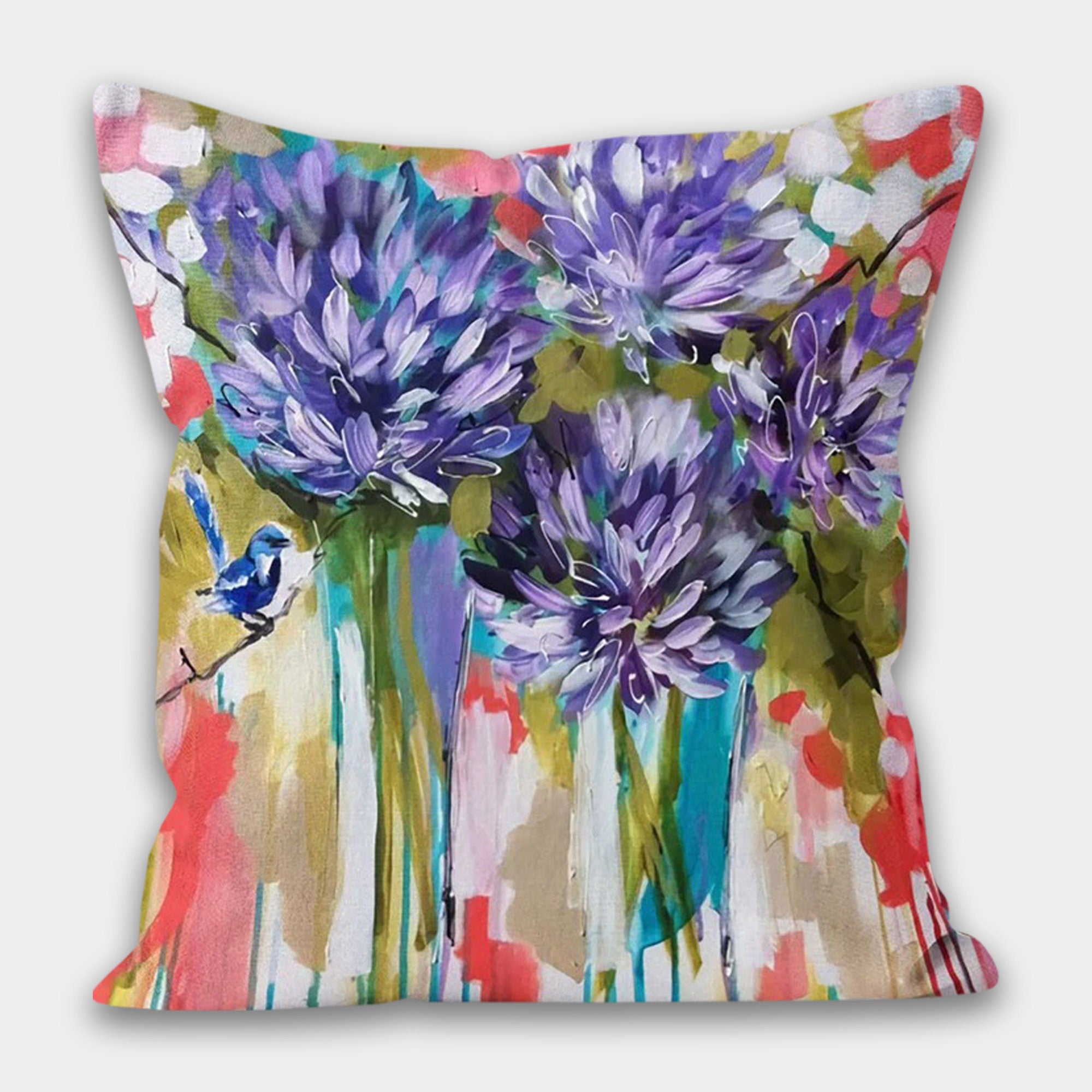 Purple Floral Pillow Cover, Purple Floral Pillow Case, Lilac Couch Pillow, Purple Throw Pillow, Yellow Pillow Covers, Flower Outdoor Pillow