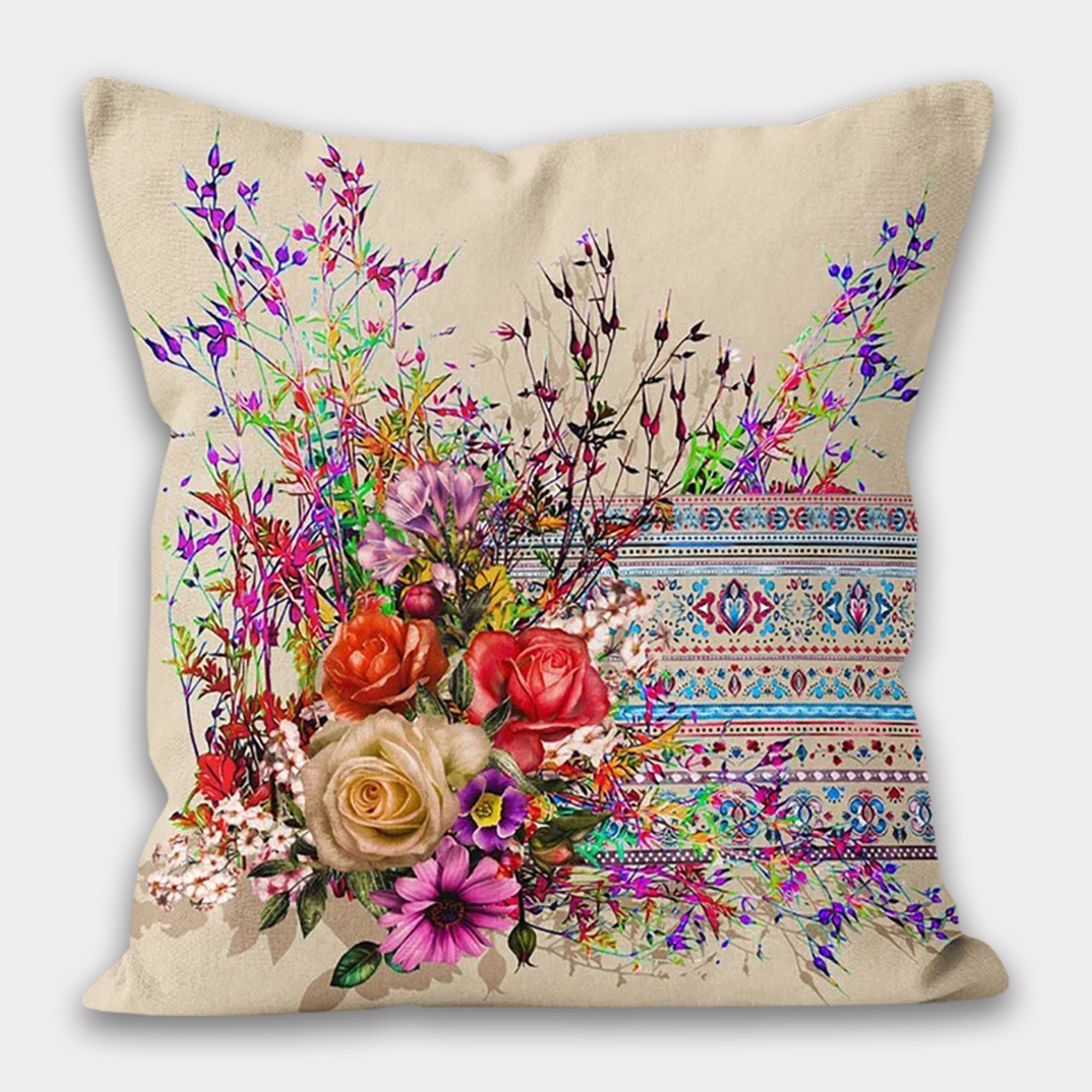 Purple Floral Pillow Cover, Purple Floral Pillow Case, Lilac Couch Pillow, Purple Throw Pillow, Yellow Pillow Covers, Flower Outdoor Pillow