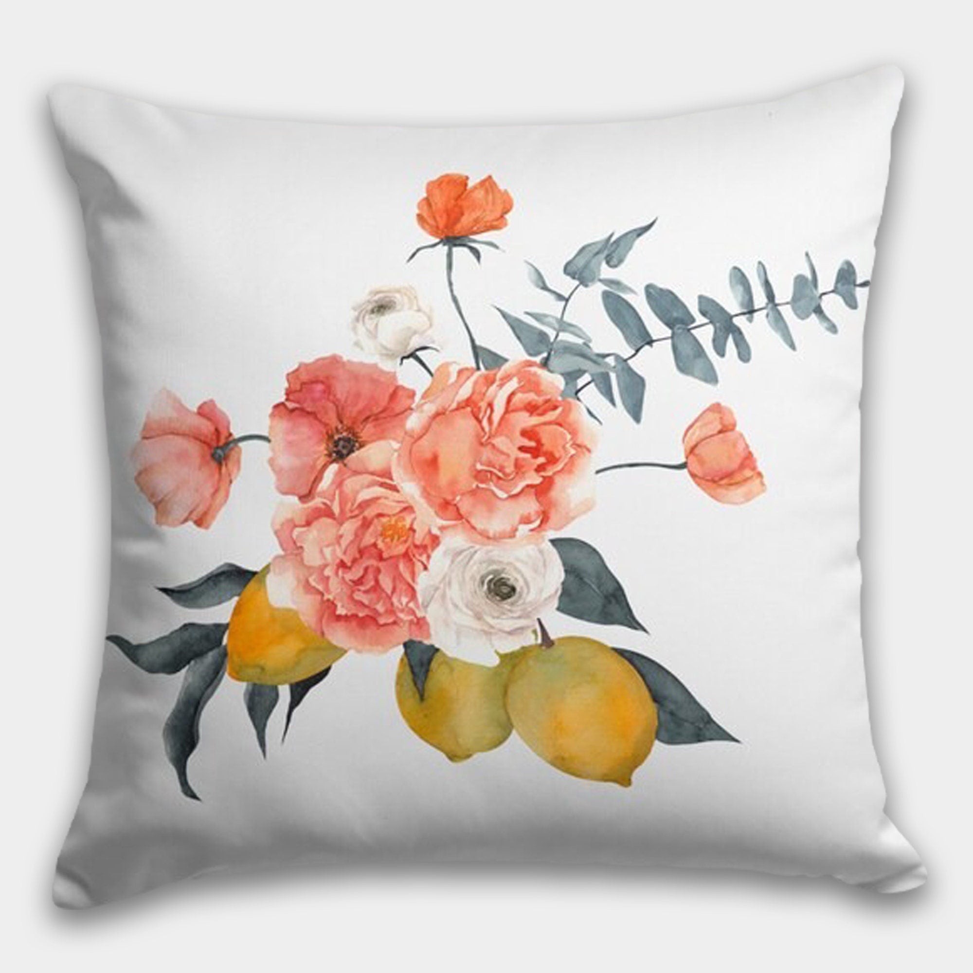 Lemon Pillow Covers, Lemon Fruit Cushion Pillow, Outdoor Lemon Pillows, Floral Summer Pillow, Lemon Kitchen Decor, Lemons Home Decor