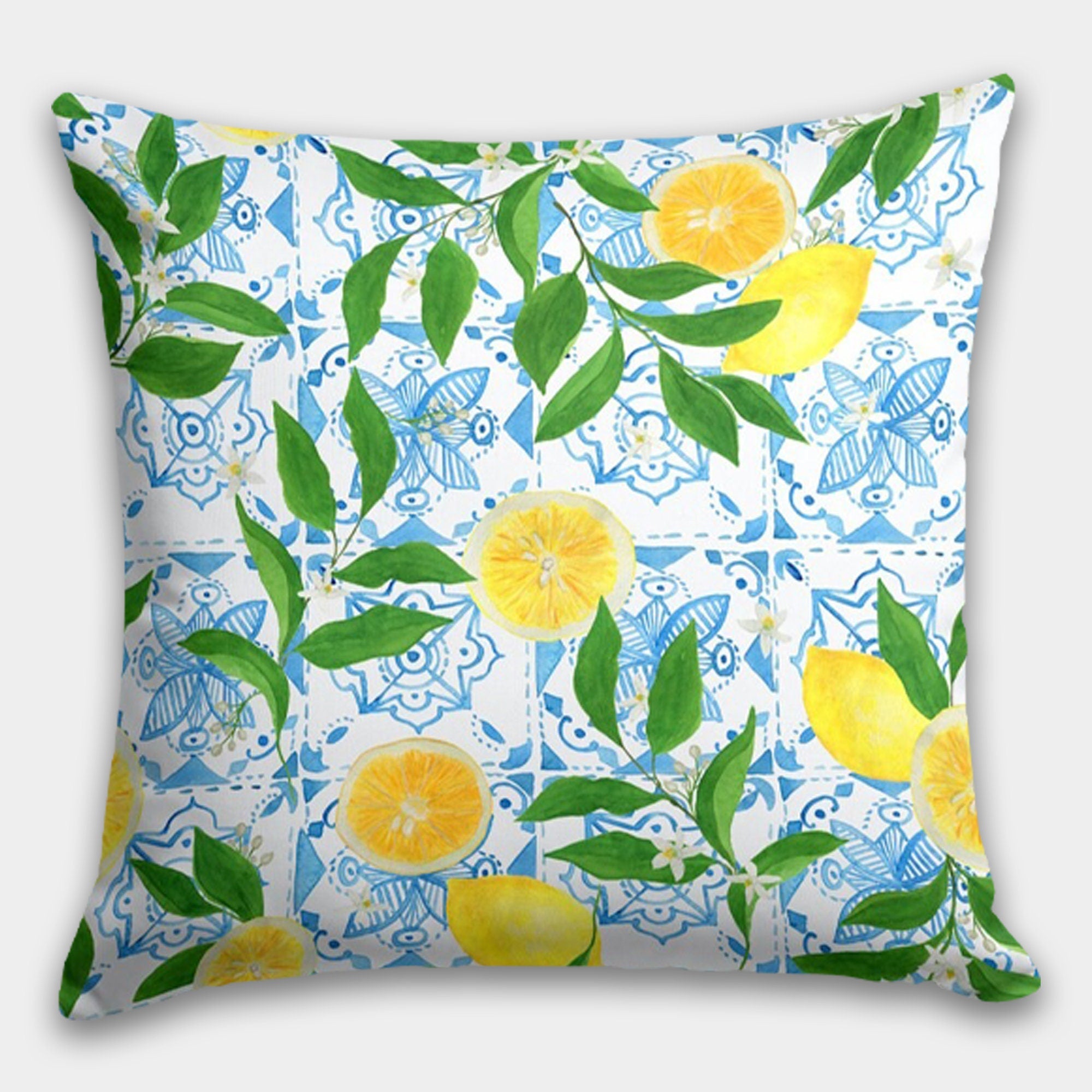 Lemon Pillow Covers, Lemon Fruit Cushion Pillow, Outdoor Lemon Pillows, Floral Summer Pillow, Lemon Kitchen Decor, Lemons Home Decor