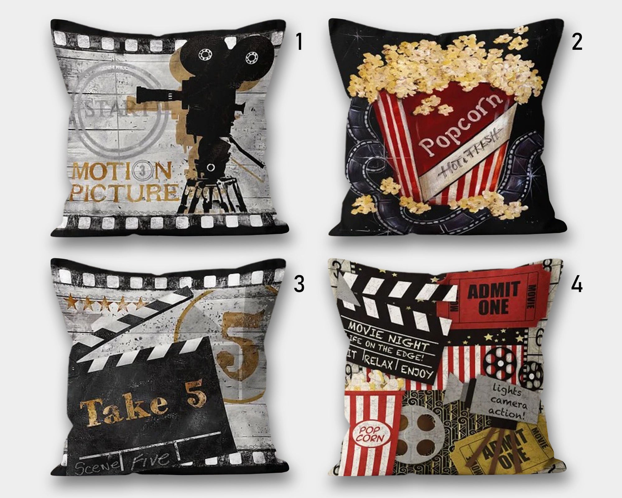 Cinema Pillowcase, Movie Night Pillow Cover, Modern Pillow, Movie Home Decor, Cinema Cushion Cover, Movie Hollywood Throw Pillow Case