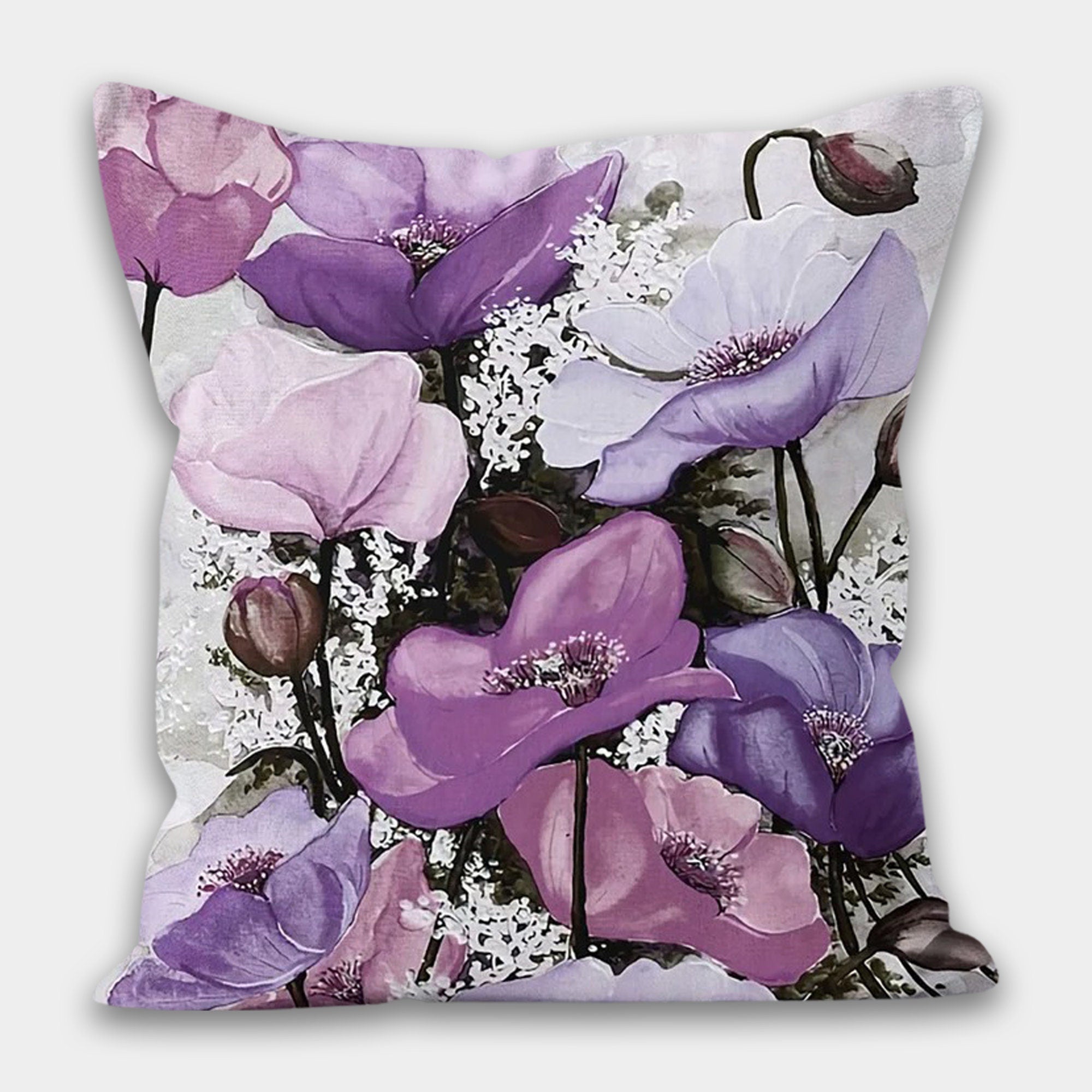 Purple Floral Pillow Cover, Purple Floral Pillow Case, Lilac Couch Pillow, Purple Throw Pillow, Yellow Pillow Covers, Flower Outdoor Pillow