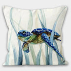 Nautical Pillowcase, Sea Turtle Pillow Cover, Sea Life Pillow, Seaside Decor Pillow, Nautical Cushions, Coastal Throw Pillow, Nautical Decor