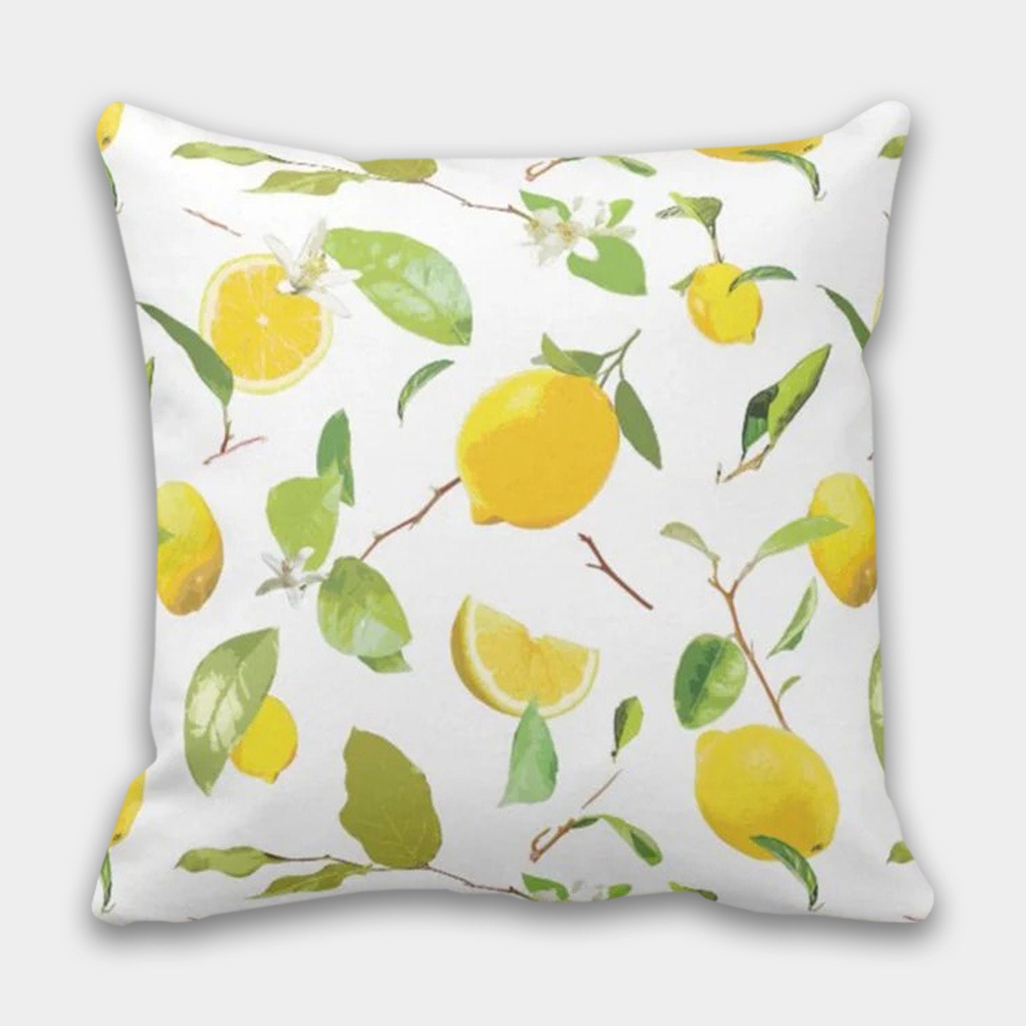 Yellow Lemon Pillow Covers, Lemon Pillow Case, Floral Summer Pillow, Lemon Kitchen Pillow Decor, Outdoor Lemon Pillows, Lemons Home Decor
