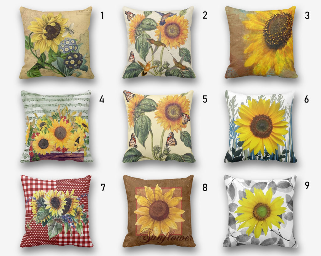 Sunflowers Pillow Covers, Yellow Sunflowers Pillow, Sunflowers Cushion, Yellow Pillow Covers 16x16 18x18 20x20 24x24, Floral Pillow