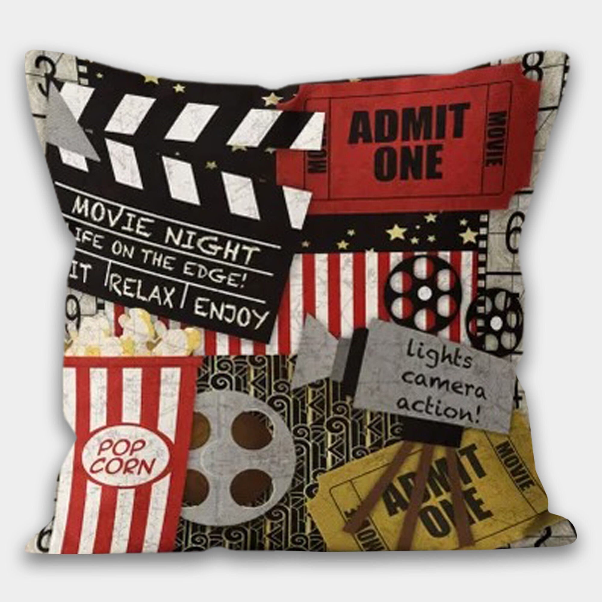 Cinema Pillowcase, Movie Night Pillow Cover, Modern Pillow, Movie Home Decor, Cinema Cushion Cover, Movie Hollywood Throw Pillow Case