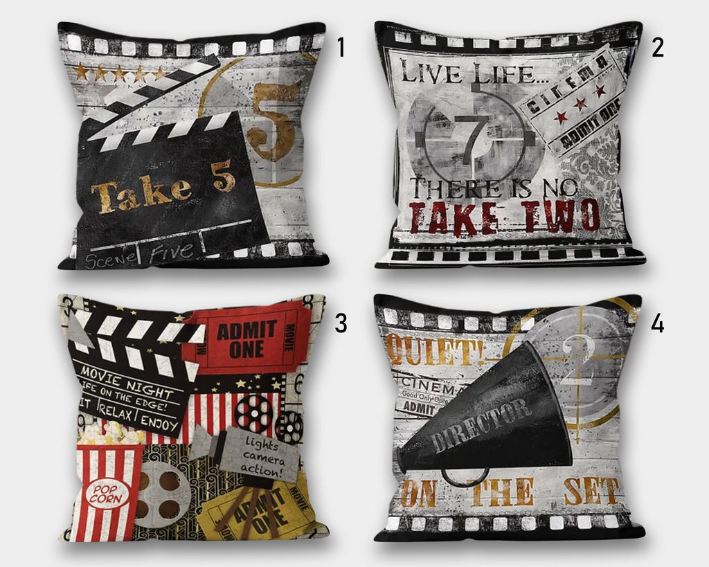 Cinema Pillowcase, Cinema Cushion Cover, Movie Night Pillow Cover, Modern Pillow, Movie Home Decor, Movie Hollywood Throw Pillow Case