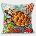Nautical Pillowcase, Sea Turtle Pillow Cover, Sea Life Pillow, Seaside Decor Pillow, Nautical Cushions, Coastal Throw Pillow, Nautical Decor