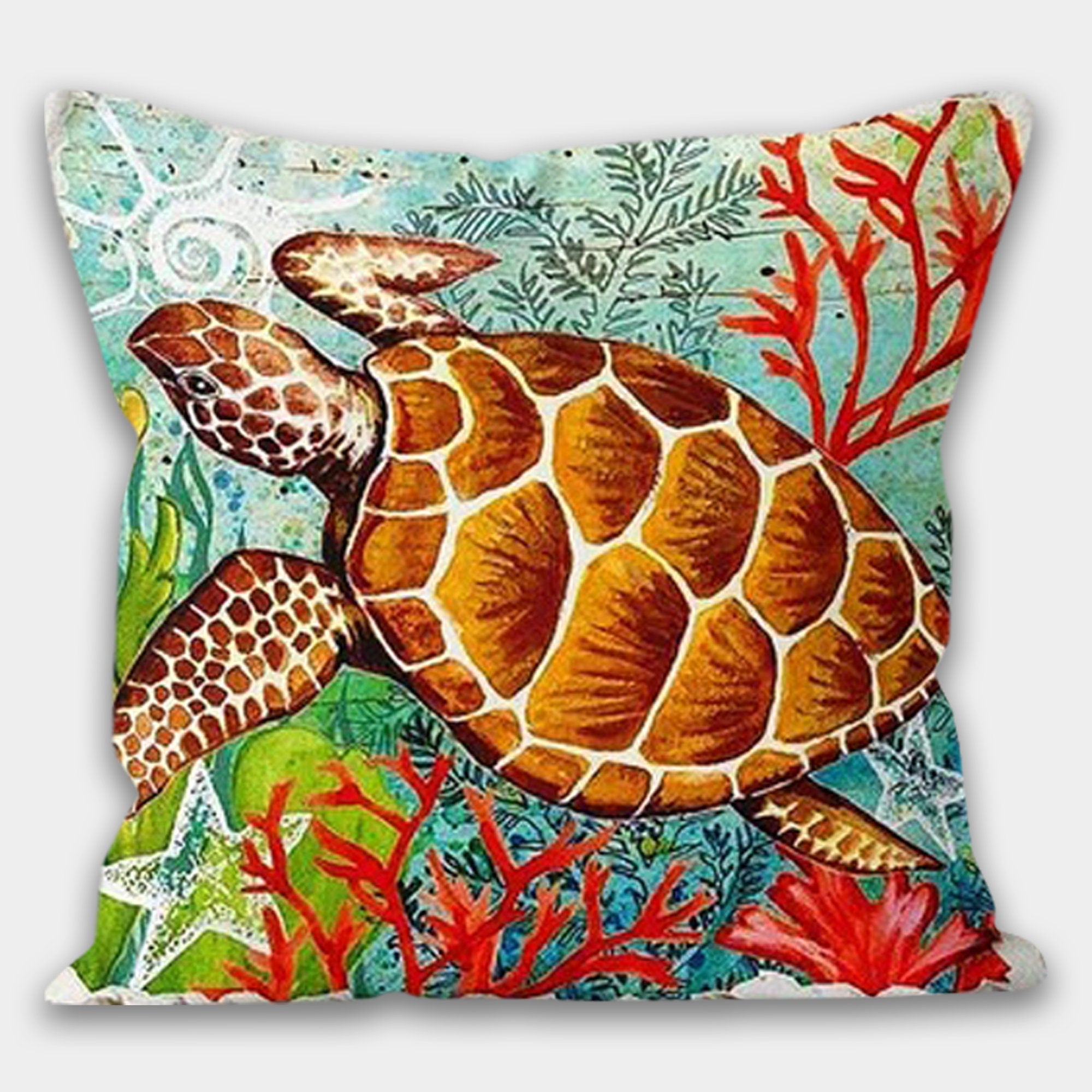 Nautical Pillowcase, Sea Turtle Pillow Cover, Sea Life Pillow, Seaside Decor Pillow, Nautical Cushions, Coastal Throw Pillow, Nautical Decor