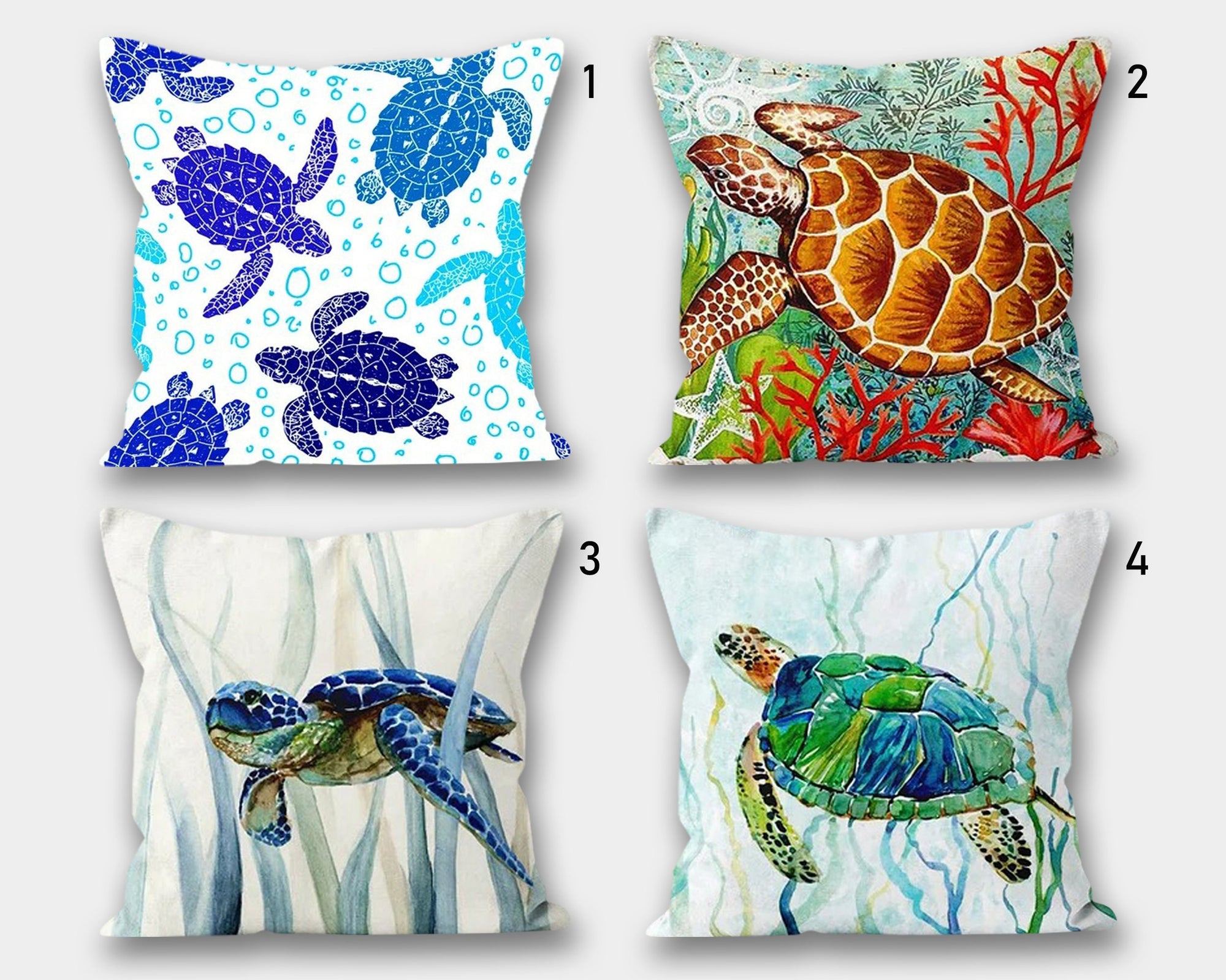 Nautical Pillowcase, Sea Turtle Pillow Cover, Sea Life Pillow, Seaside Decor Pillow, Nautical Cushions, Coastal Throw Pillow, Nautical Decor