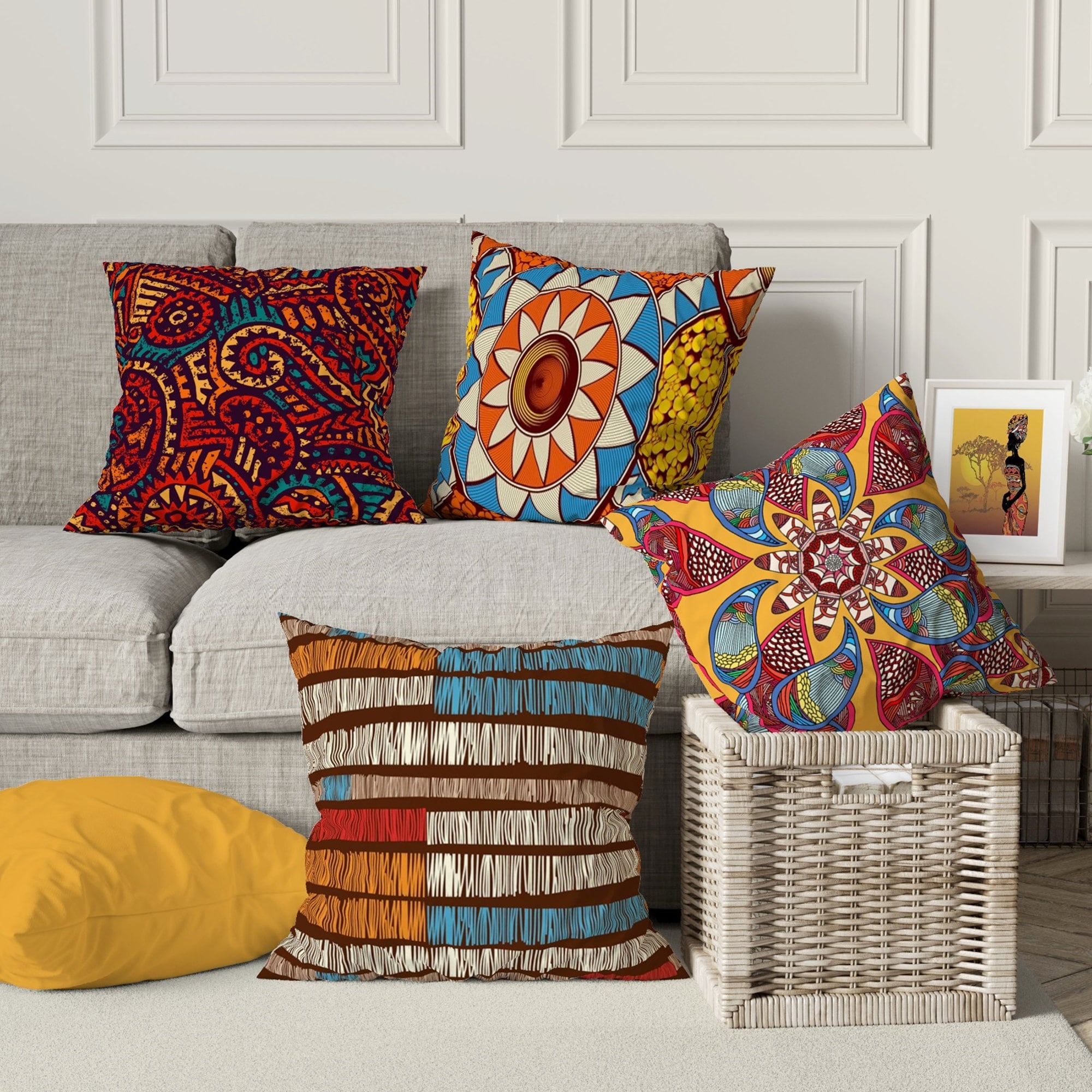 Boho Ethnic Pillow Covers, Bohemian Cushion Covers, Abstract Pillow Cover, Boho Abstract Pillow Case, Colorful Pillows, Ethnic Cushion Cover
