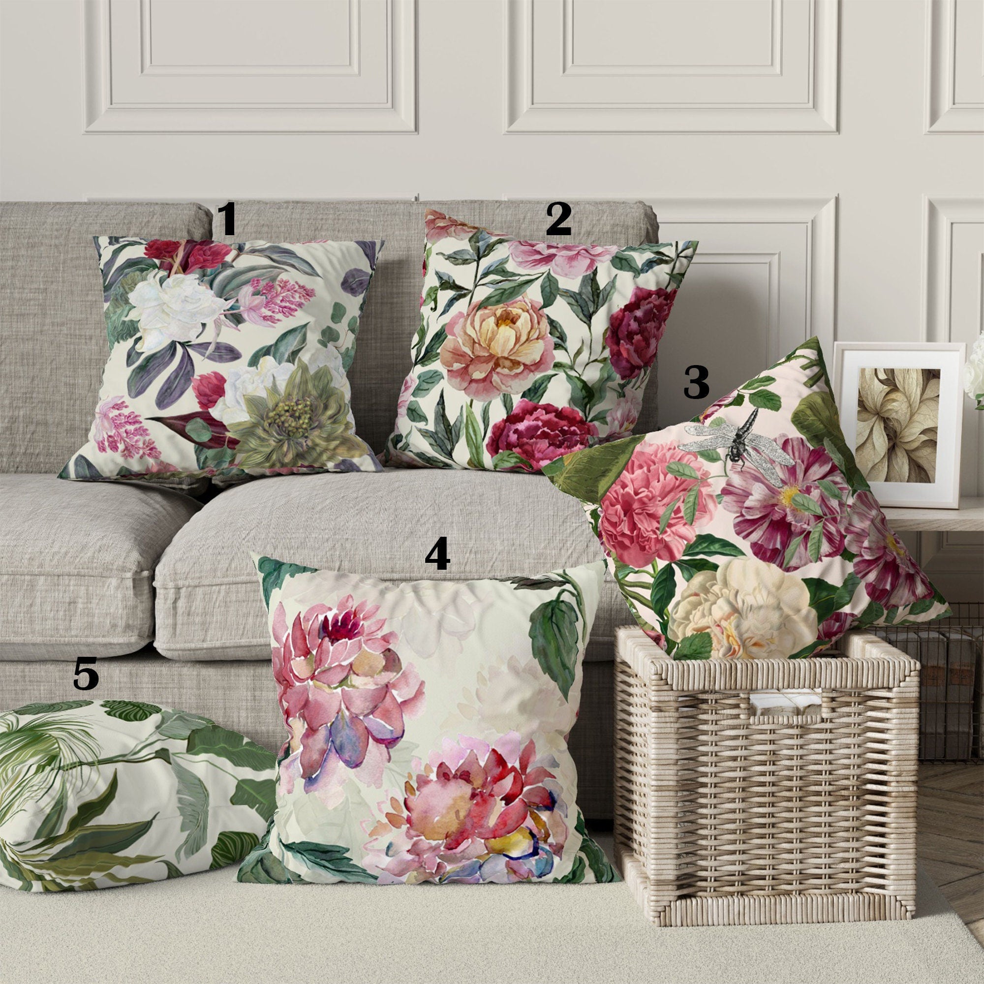 Pink Floral Pillow Cover, Floral Pillow Case, Summer Trend Flowers Cushion, Pastel Floral  Pillow Case, Floral Digital Print Cushion Cover
