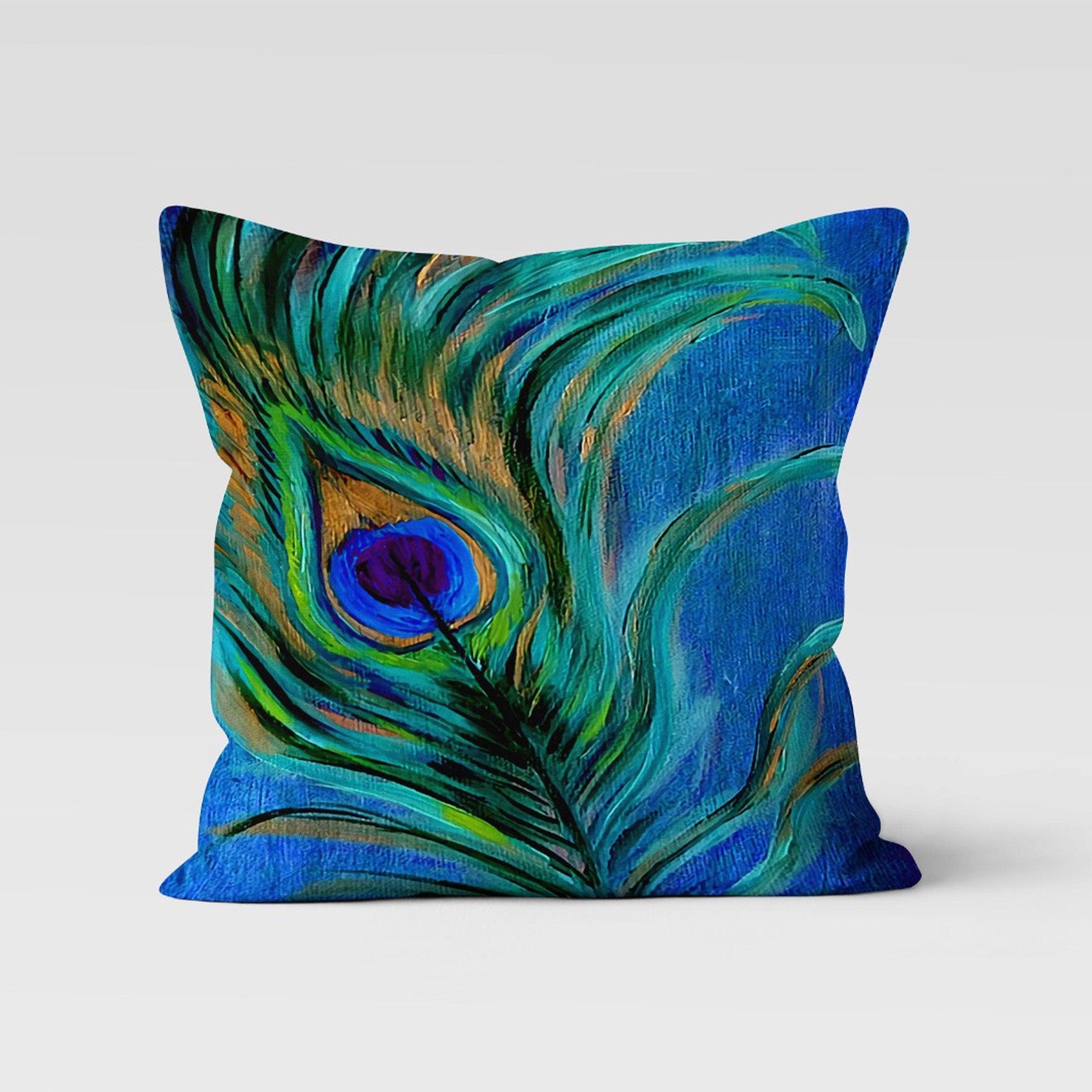 Peacock Pillow Cover, Peacock Cushion Cover, Green Blue Peacock Tail Throw Pillow, Peacock Feather Pillowcase, Decorative Throw Pillow