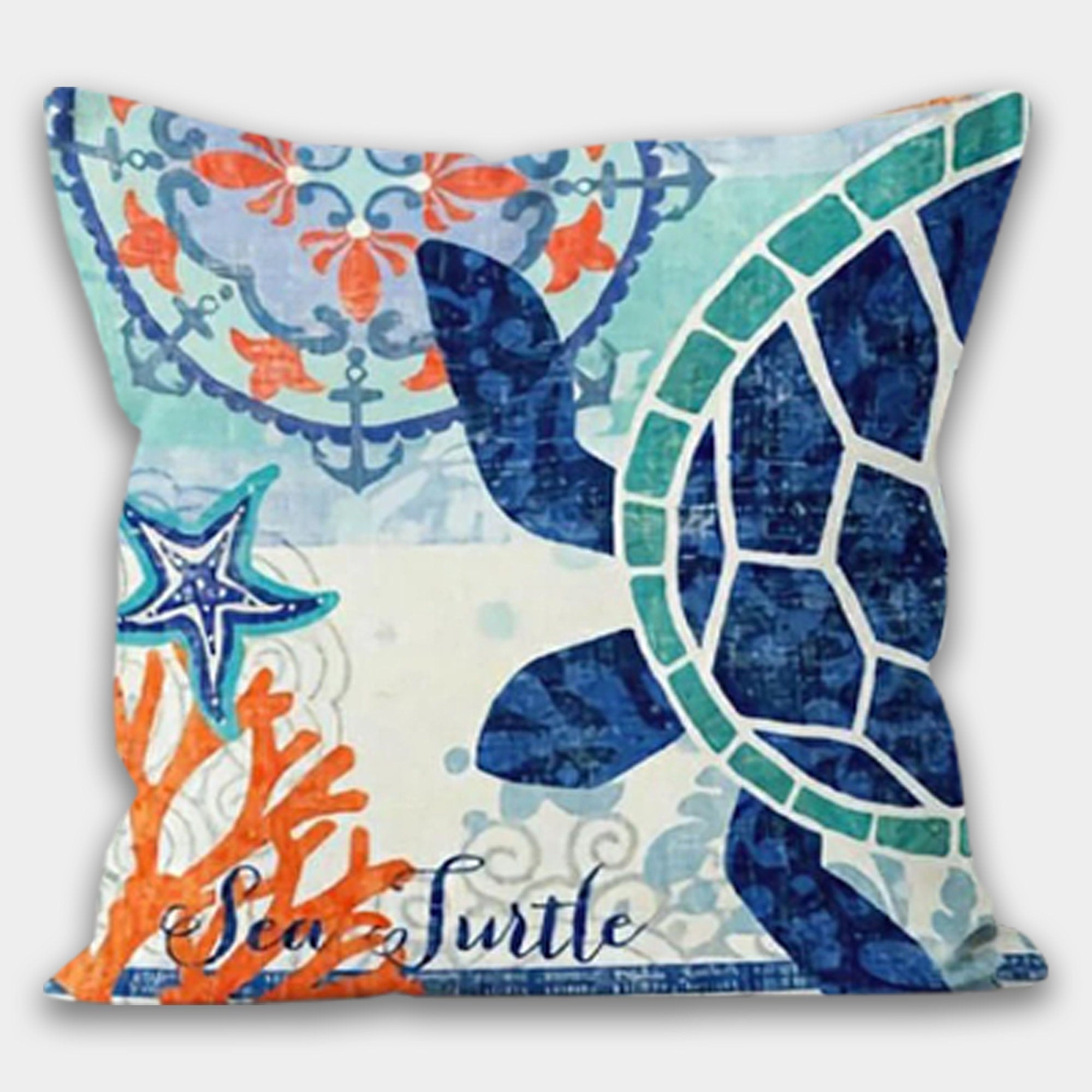 Nautical Pillow Cover, Sea Turtle Pillow Covers, Nautical Cushion Covers, Ocean Pillowcase, Coastal Pillow Covers, Sea Life Pillow Cover