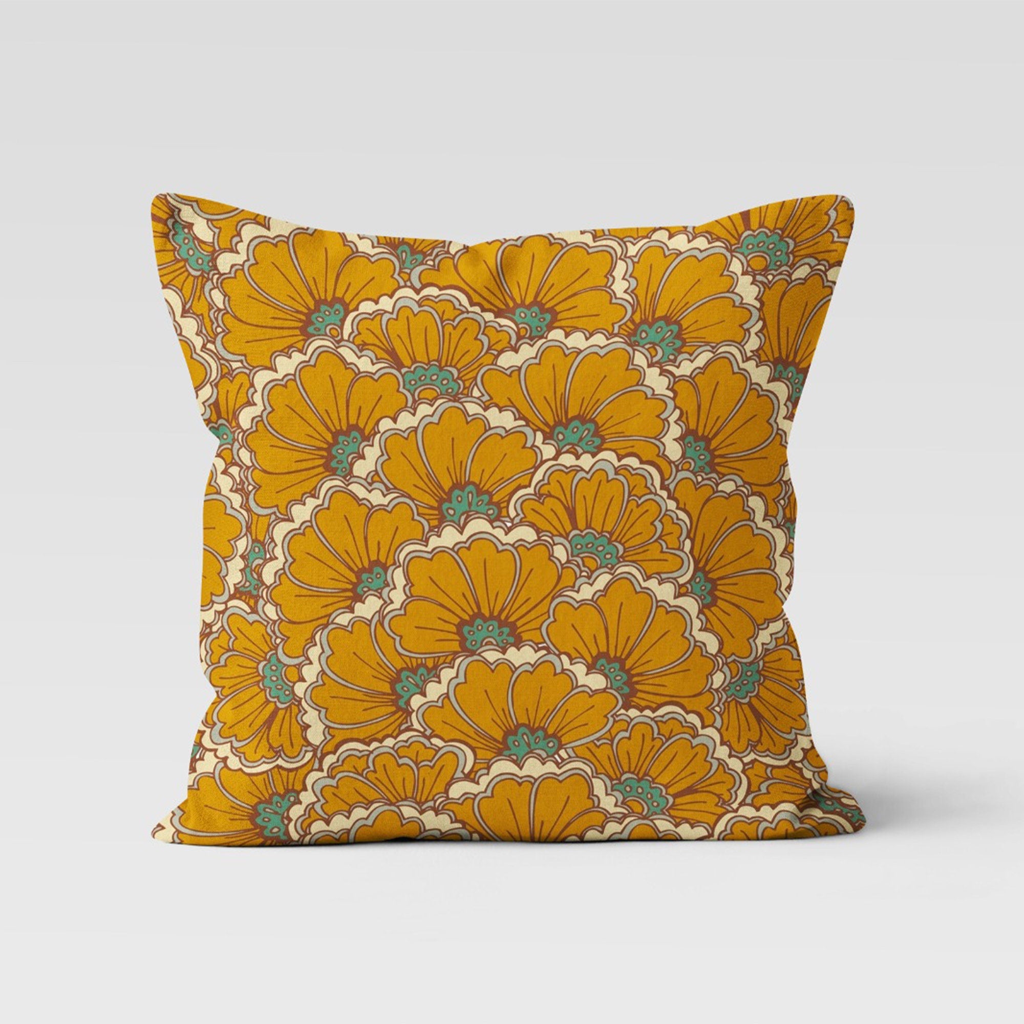 Boho Mustard Floral Cushion Cover, Autumn Leaves Pillow Cover, Bohemian Fall Leaf Pillow Case, Mustard Cushion Cover, Floral Pillow