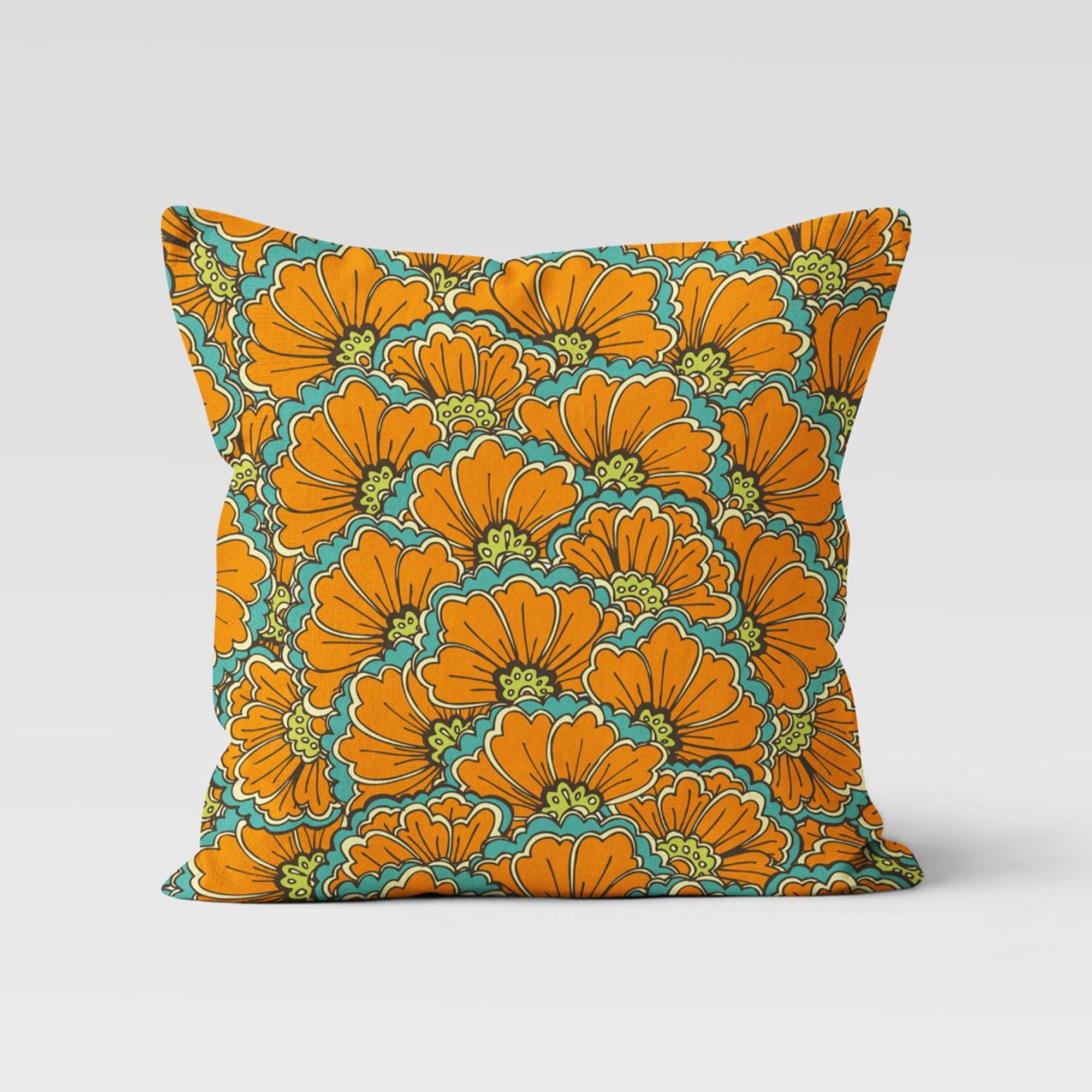 Boho Mustard Floral Cushion Cover, Autumn Leaves Pillow Cover, Bohemian Fall Leaf Pillow Case, Mustard Cushion Cover, Floral Pillow