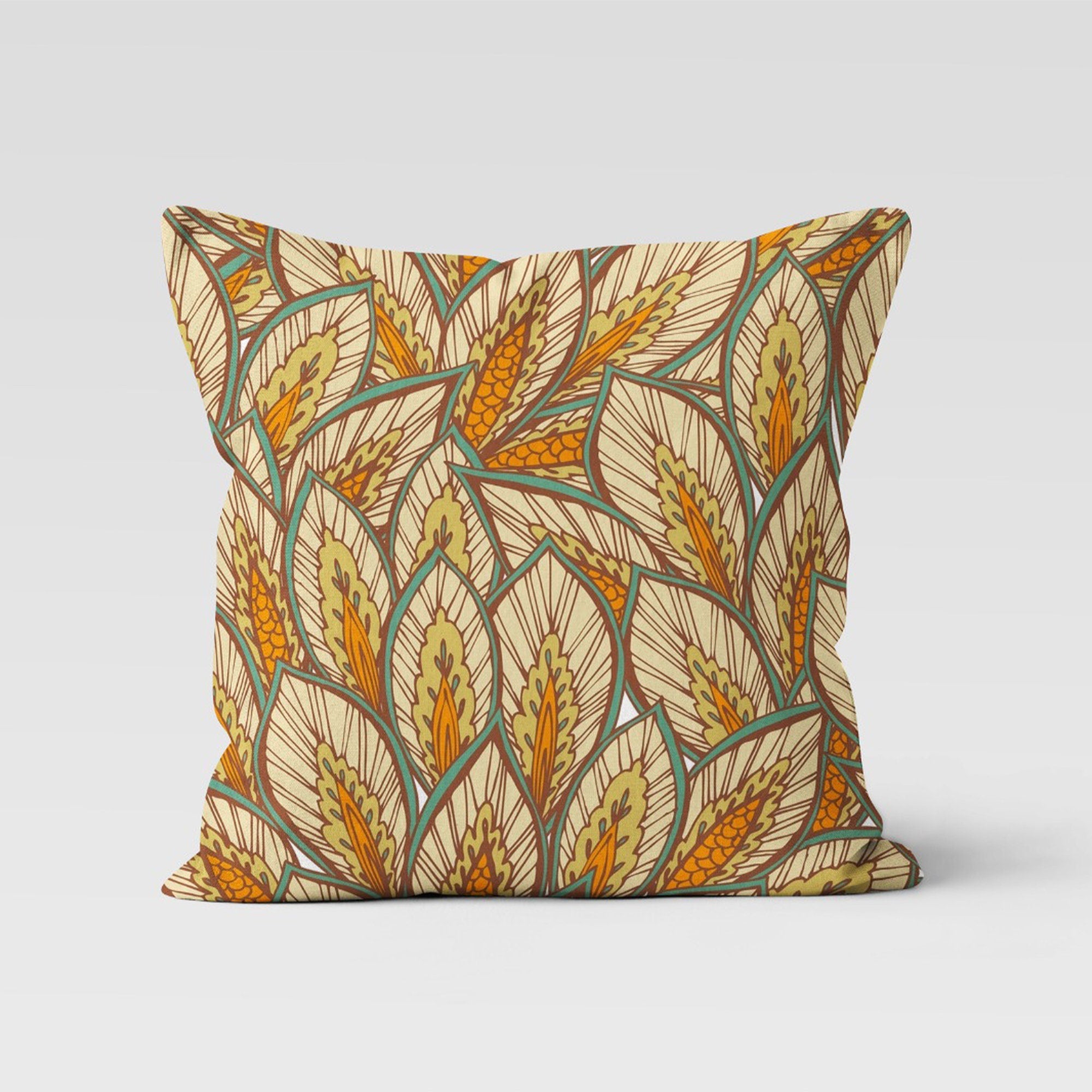 Boho Mustard Floral Cushion Cover, Autumn Leaves Pillow Cover, Bohemian Fall Leaf Pillow Case, Mustard Cushion Cover, Floral Pillow