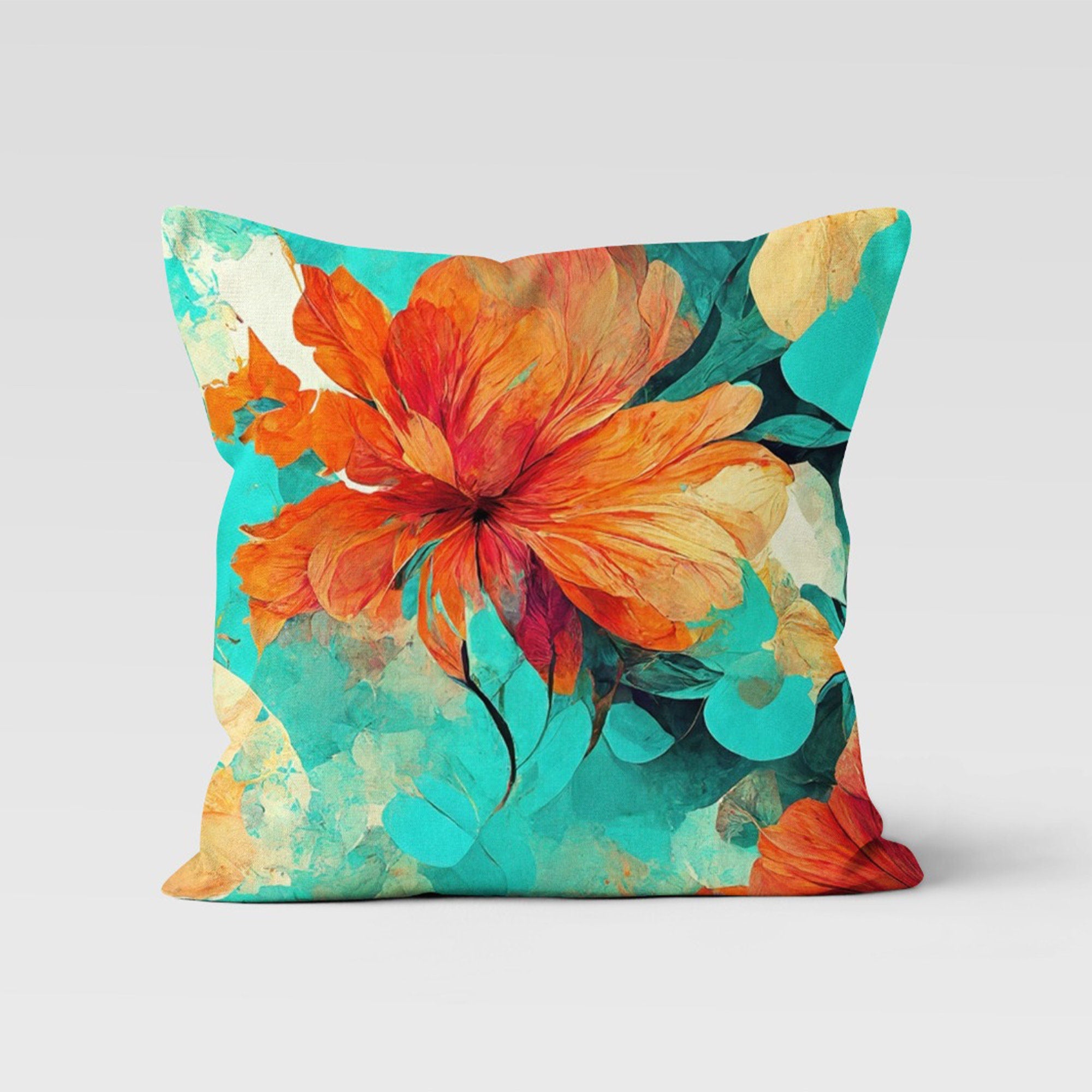 Boho Flowers Pillow Cover, Abstract Flower Pillowcase, Boho Decorative Trend Cushion, Decorative Pillow Case, Digital Print Pillow Cover
