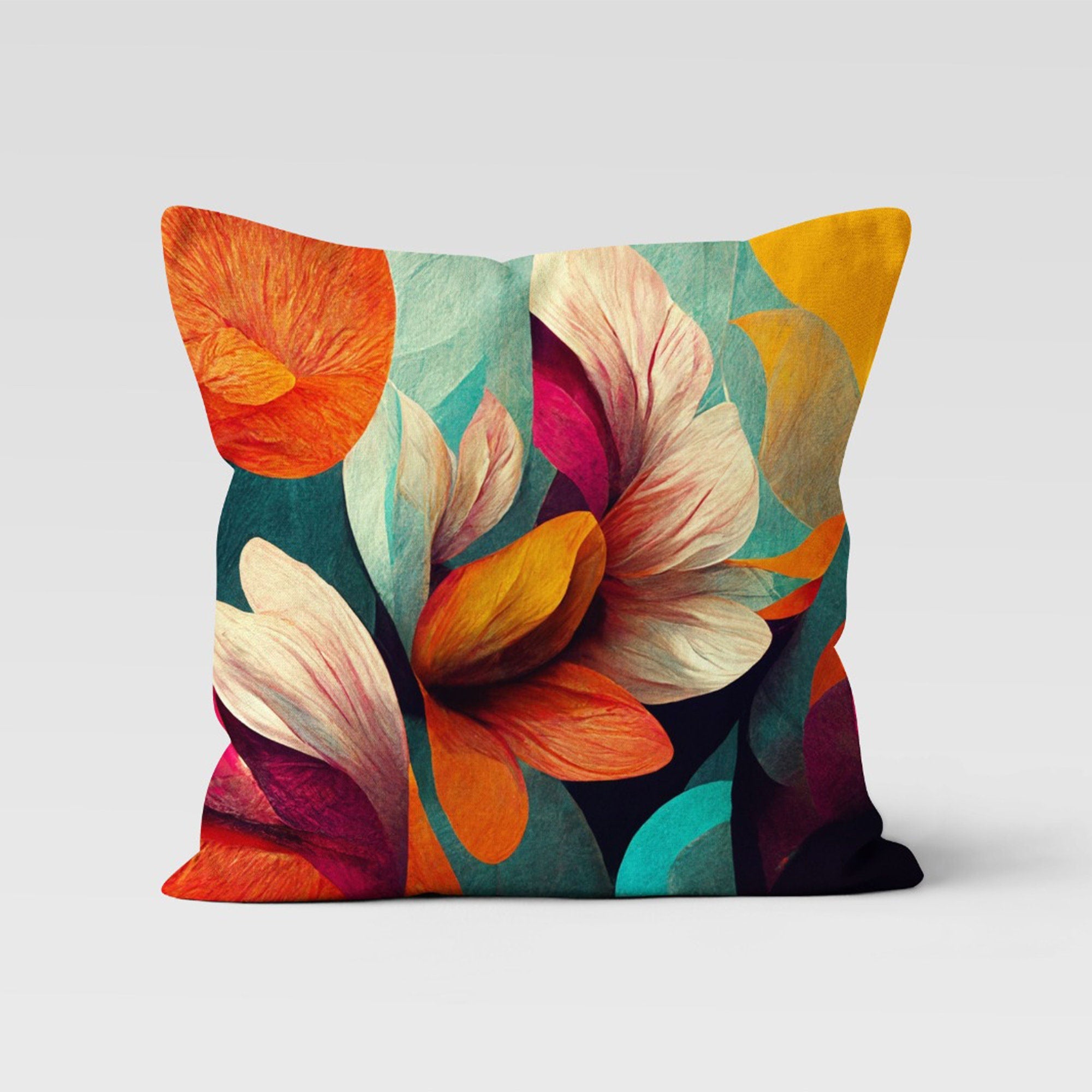Boho Flowers Pillow Cover, Abstract Flower Pillowcase, Boho Decorative Trend Cushion, Decorative Pillow Case, Digital Print Pillow Cover