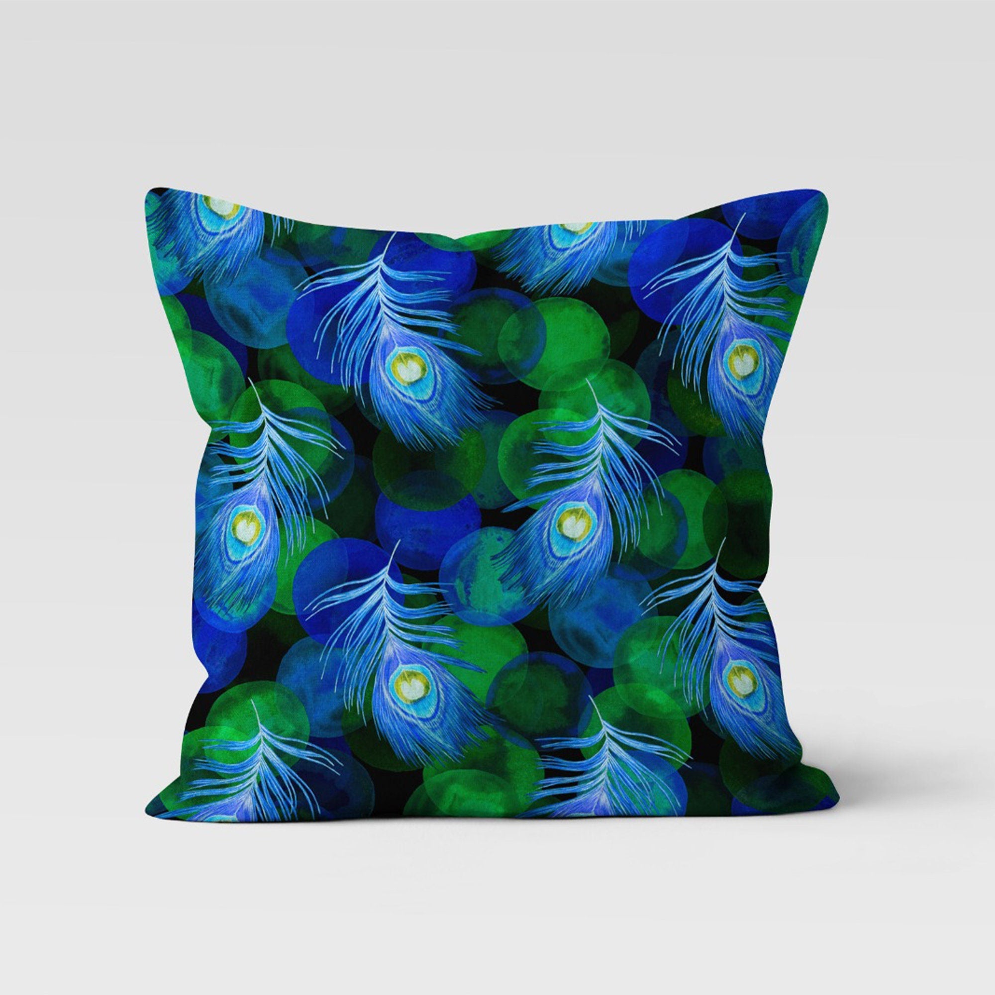 Peacock Pillow Cover, Peacock Cushion Cover, Green Blue Peacock Tail Throw Pillow, Peacock Feather Pillowcase, Decorative Throw Pillow