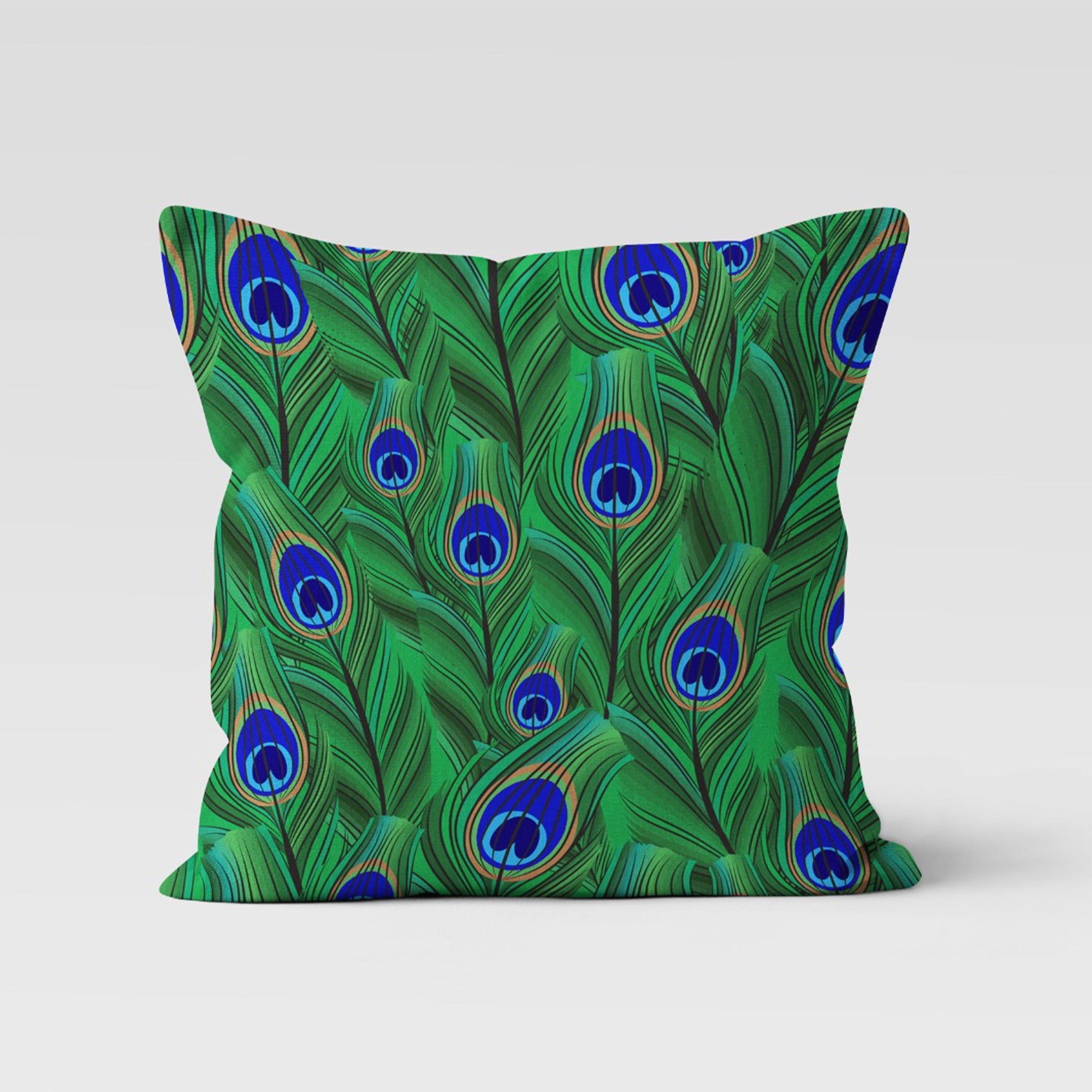 Peacock Pillow Cover, Peacock Cushion Cover, Green Blue Peacock Tail Throw Pillow, Peacock Feather Pillowcase, Decorative Throw Pillow